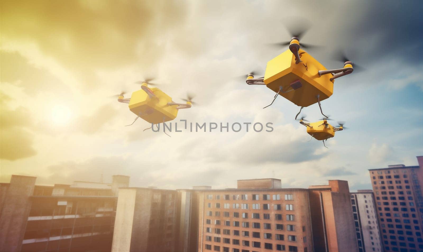 drone air technology cargo helicopter aircraft delivery fly blue fast. Generative AI. by Vichizh