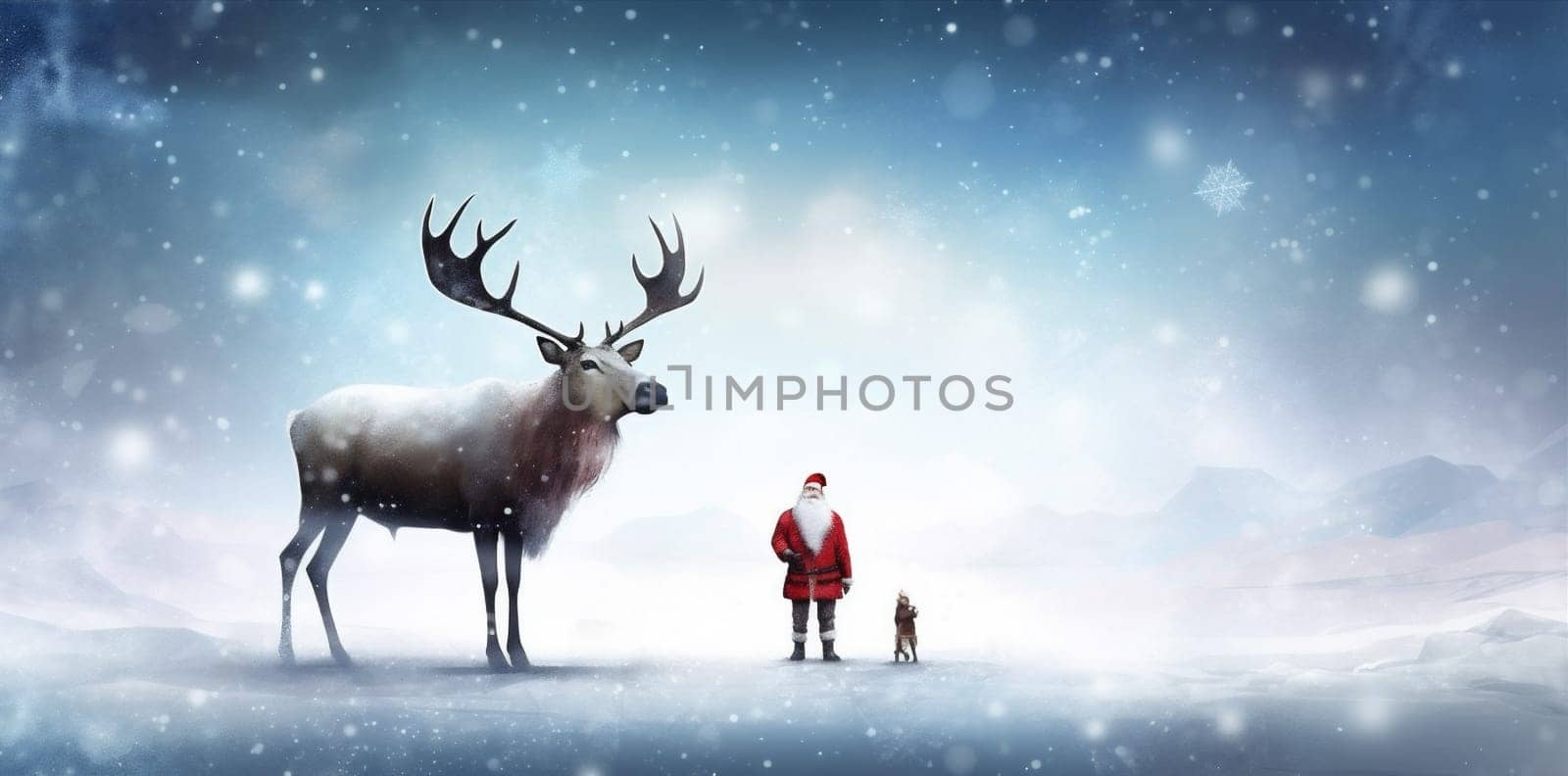 sleigh santa greeting illustration card reindeer vintage snow claus christmas. Generative AI. by Vichizh