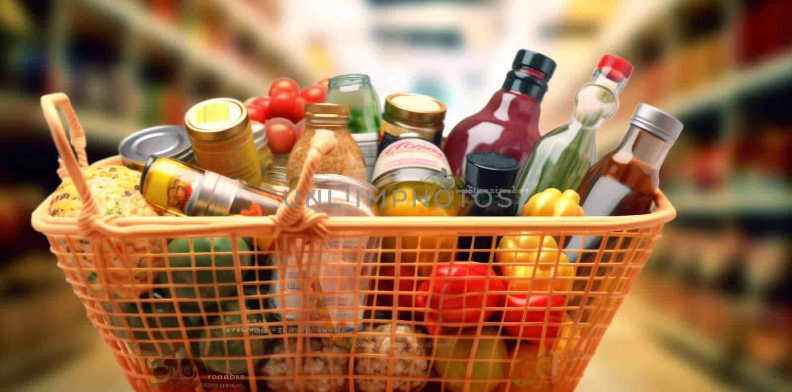 market shop supermarket store delivery food basket grocery retail shopping. Generative AI. by Vichizh