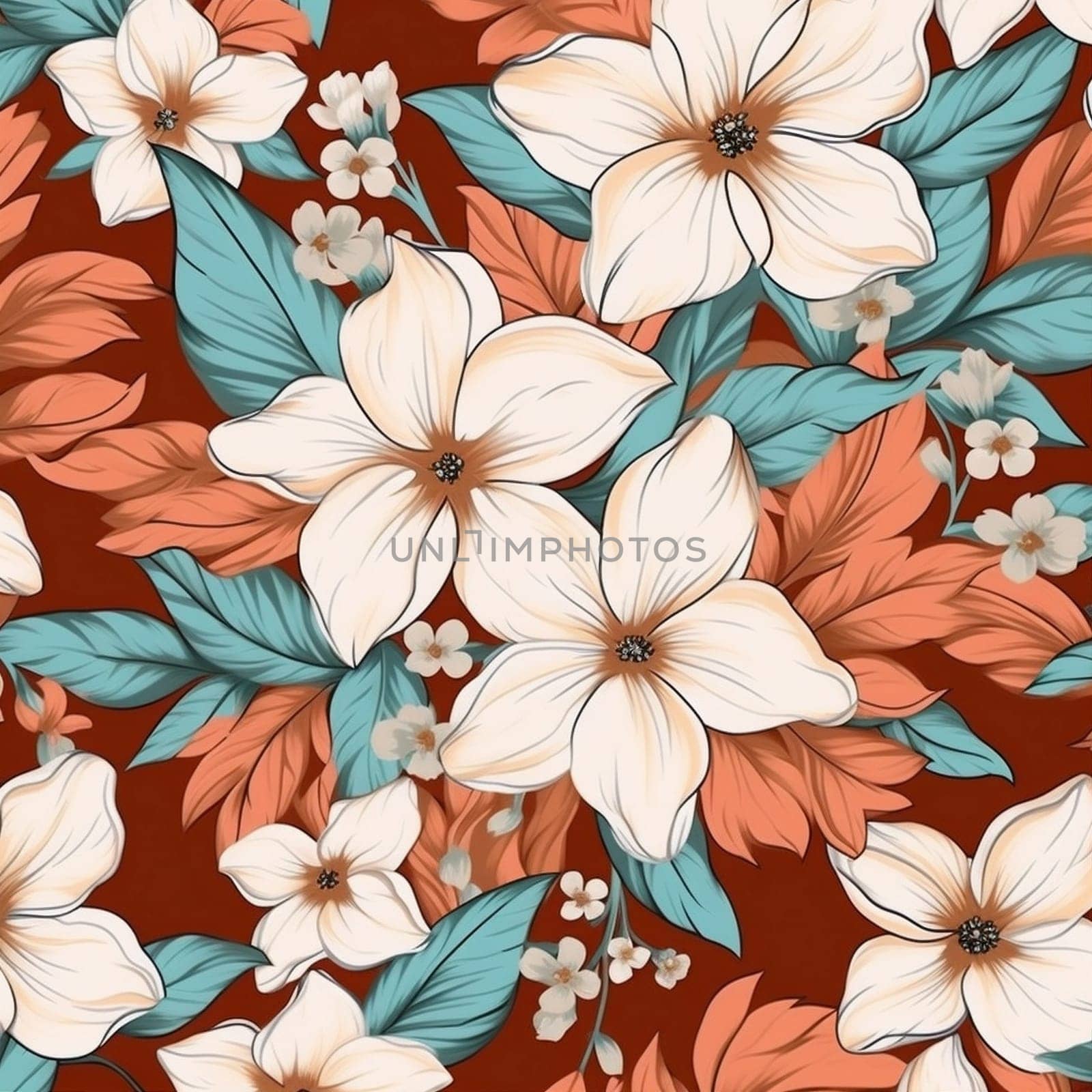 modern plant drawing graphic cute fabric spring pattern wallpaper flower illustration summer simple nature ornament art petal textile leaf watercolor. Generative AI.