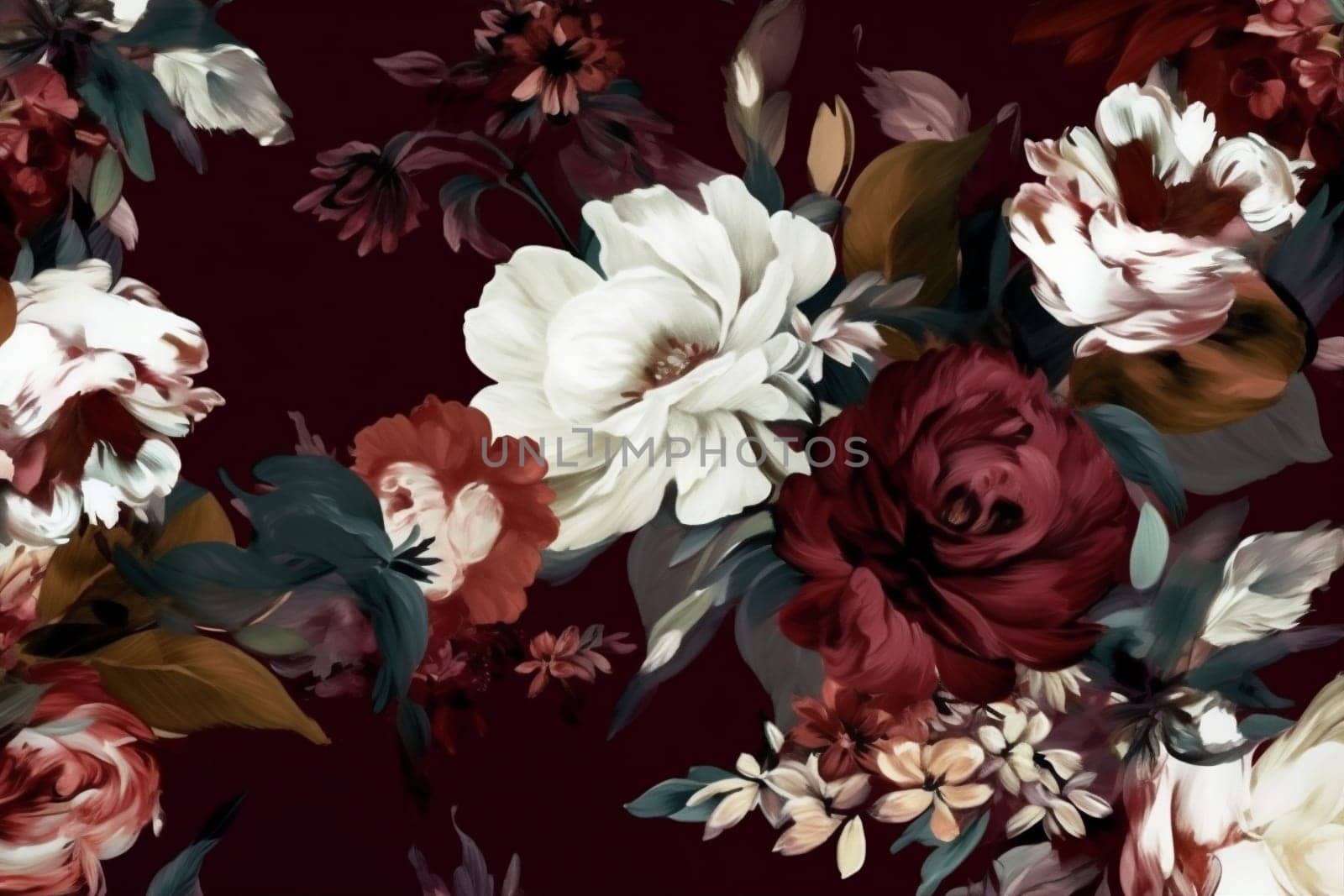 burgundy bouquet dark vintage decoration peony wallpaper background nature flower flora. Generative AI. by Vichizh
