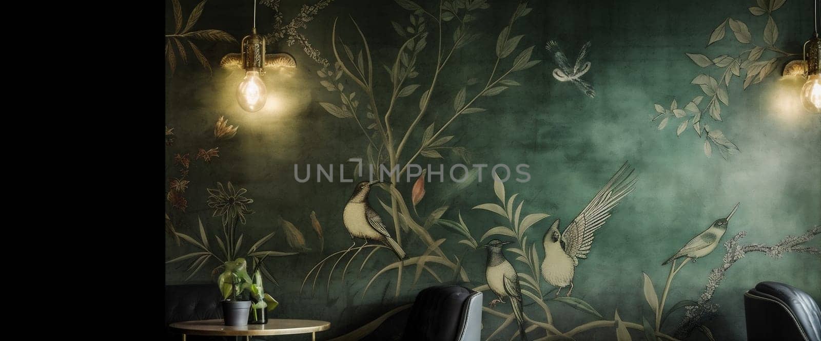 exotic nature tropical flower wallpaper art leaf palm jungle bird. Generative AI. by Vichizh