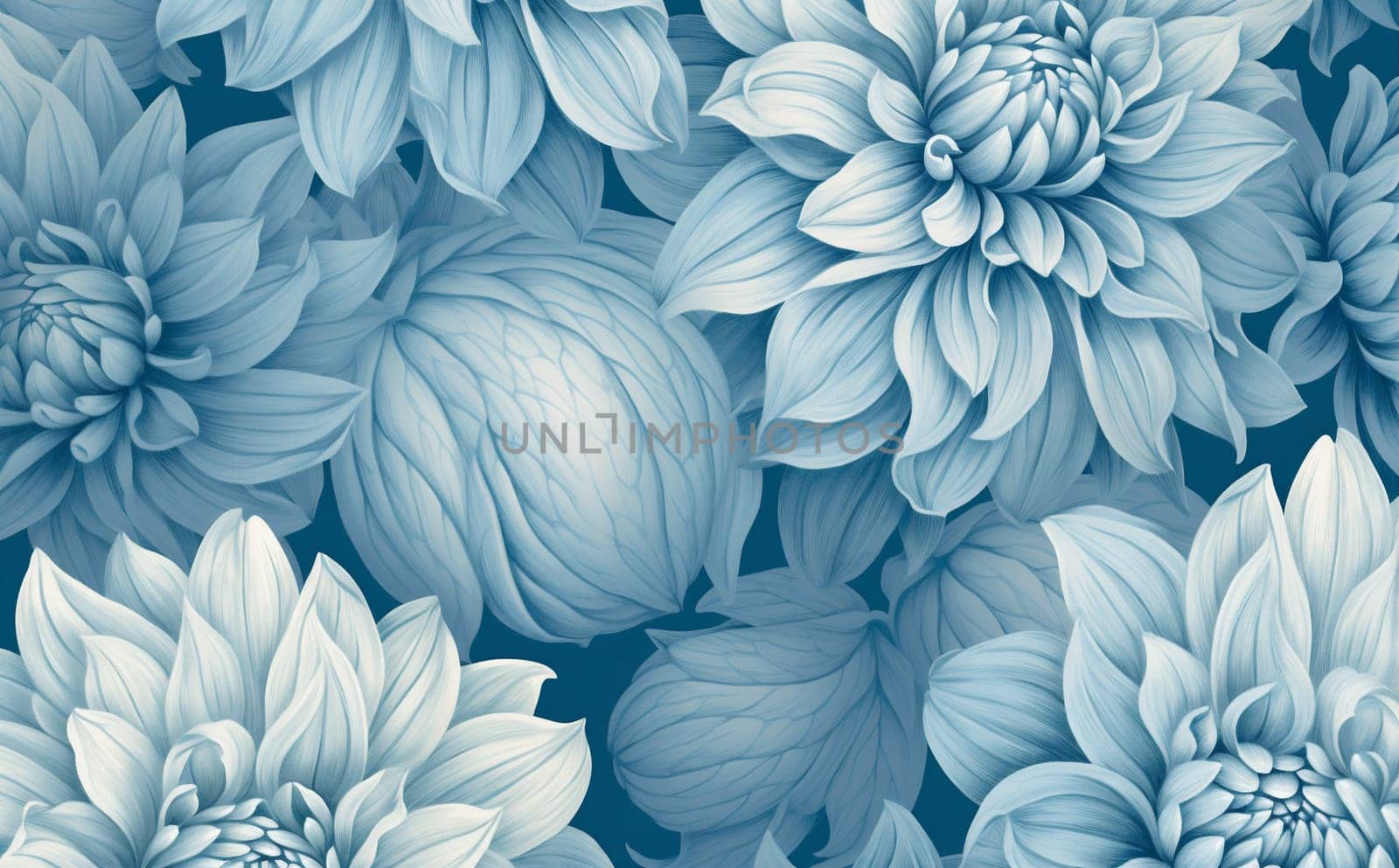leaf pattern blue floral fabric seamless illustration design background flower vintage. Generative AI. by Vichizh
