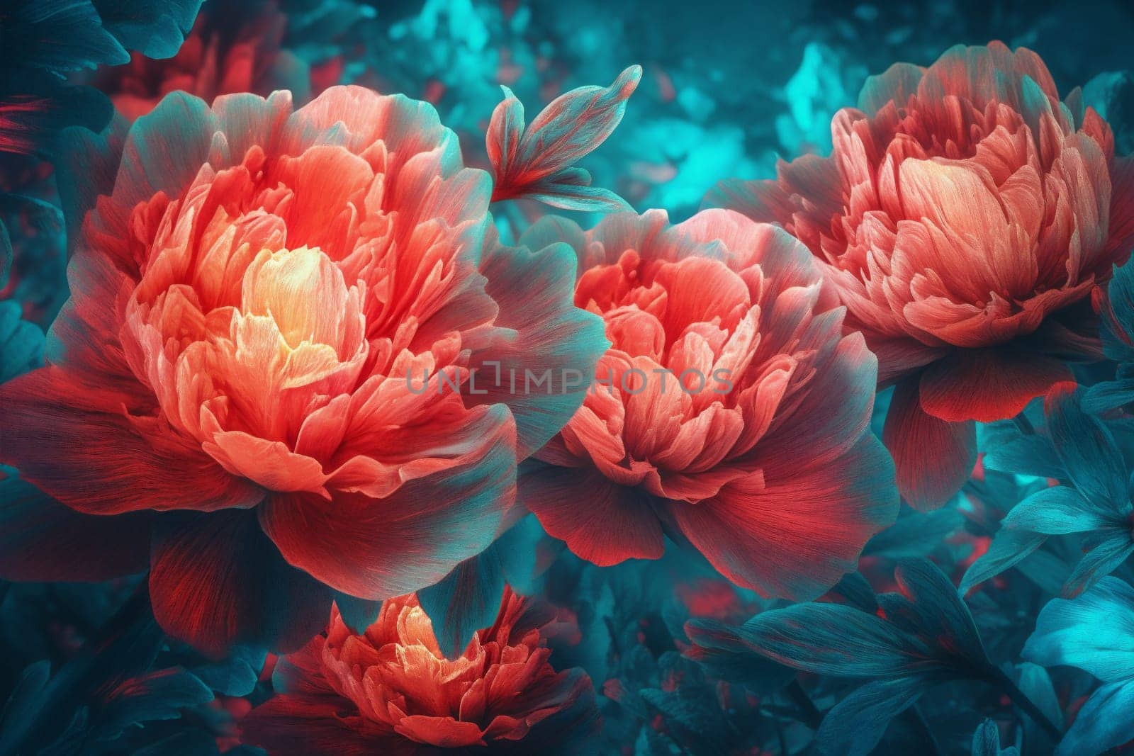 design bright blossom neon nature flower flora bloom colours peony. Generative AI. by Vichizh