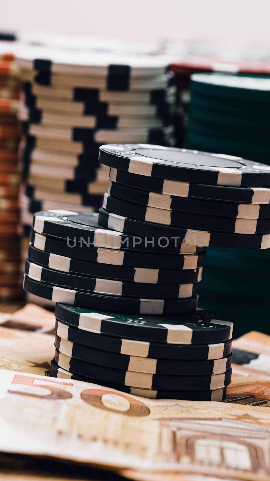 Stack of poker chips for high-stakes casino games