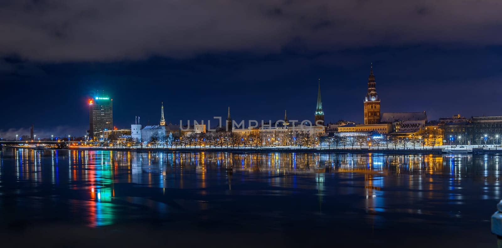 panorama of Old Riga evening view and illumination across the river 1 by Mixa74