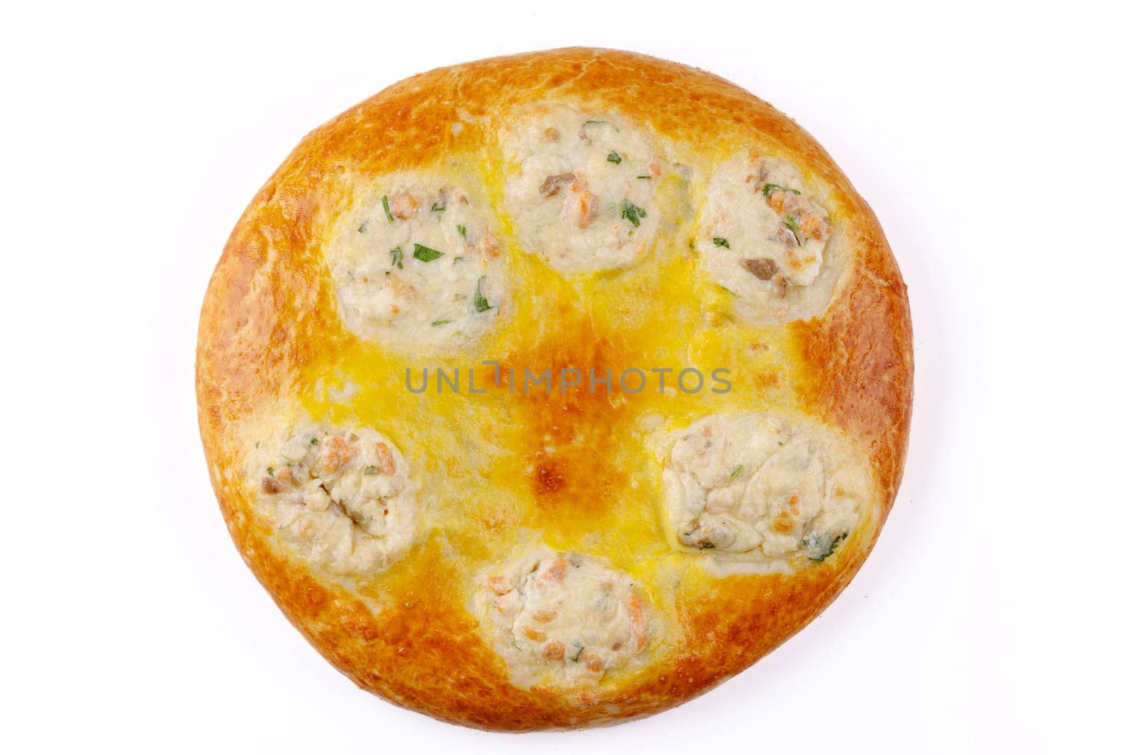 Ossetian pie with meat on a white background 1