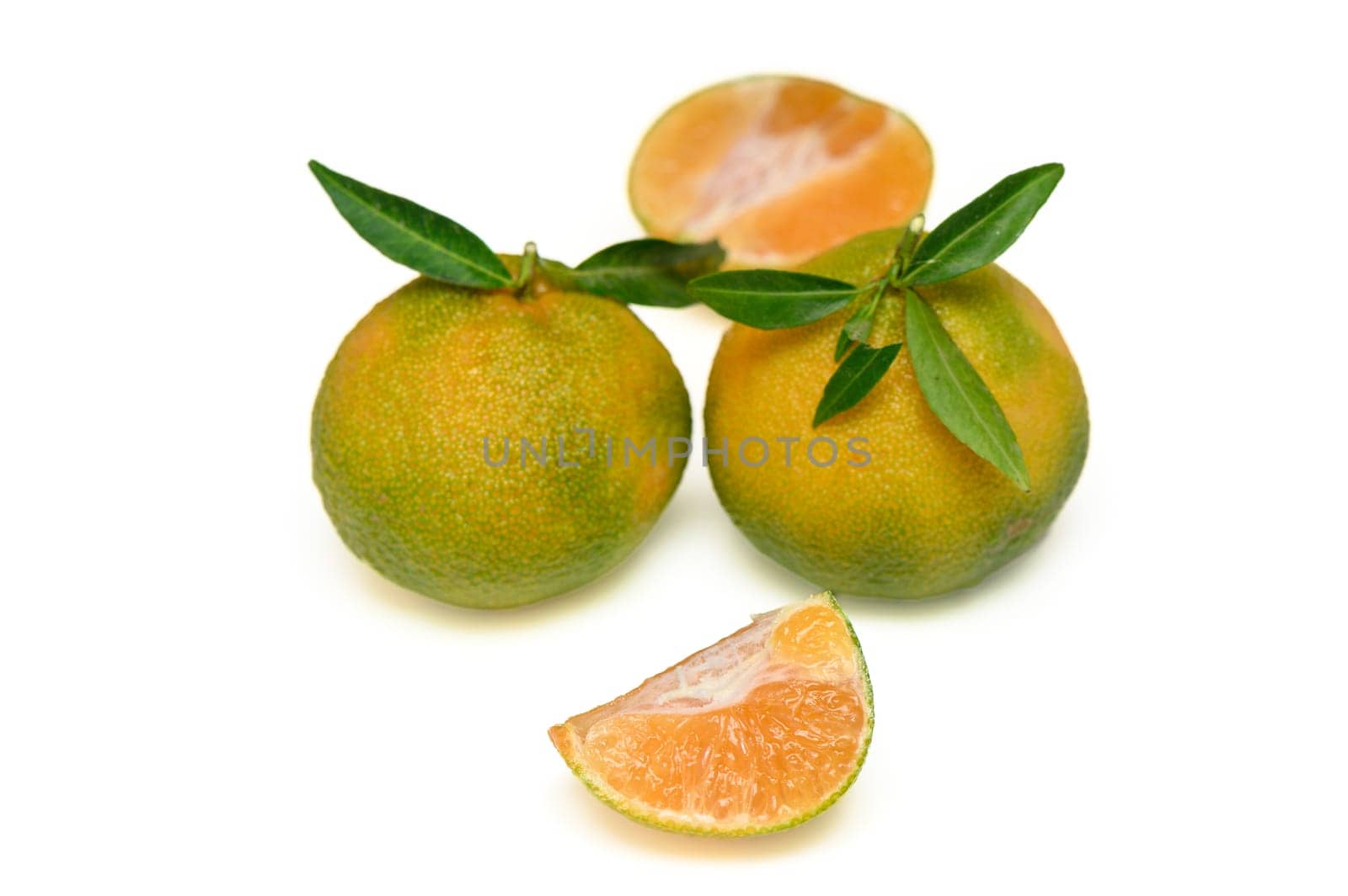 delicious fresh green-orange tangerines on a white background 7