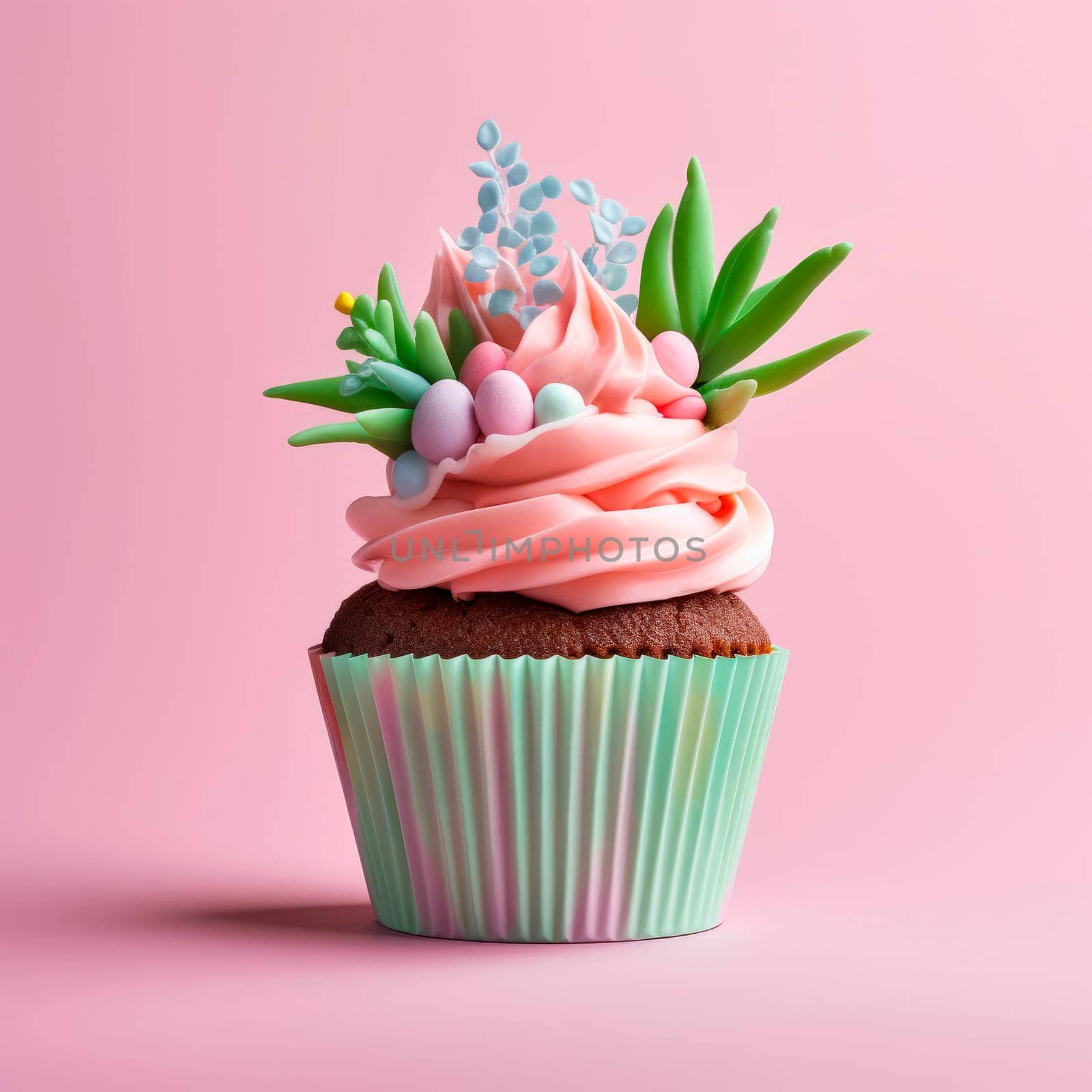 Easter cupcake with spring decor. High quality photo