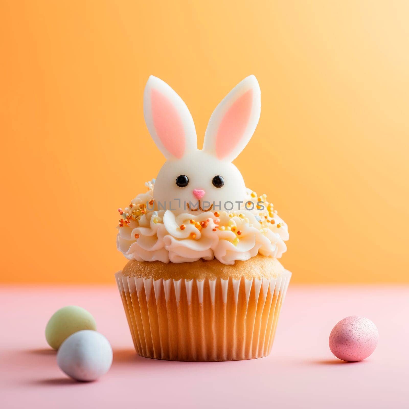 Easter cupcake with a decor in the form of an Easter bunny. High quality photo