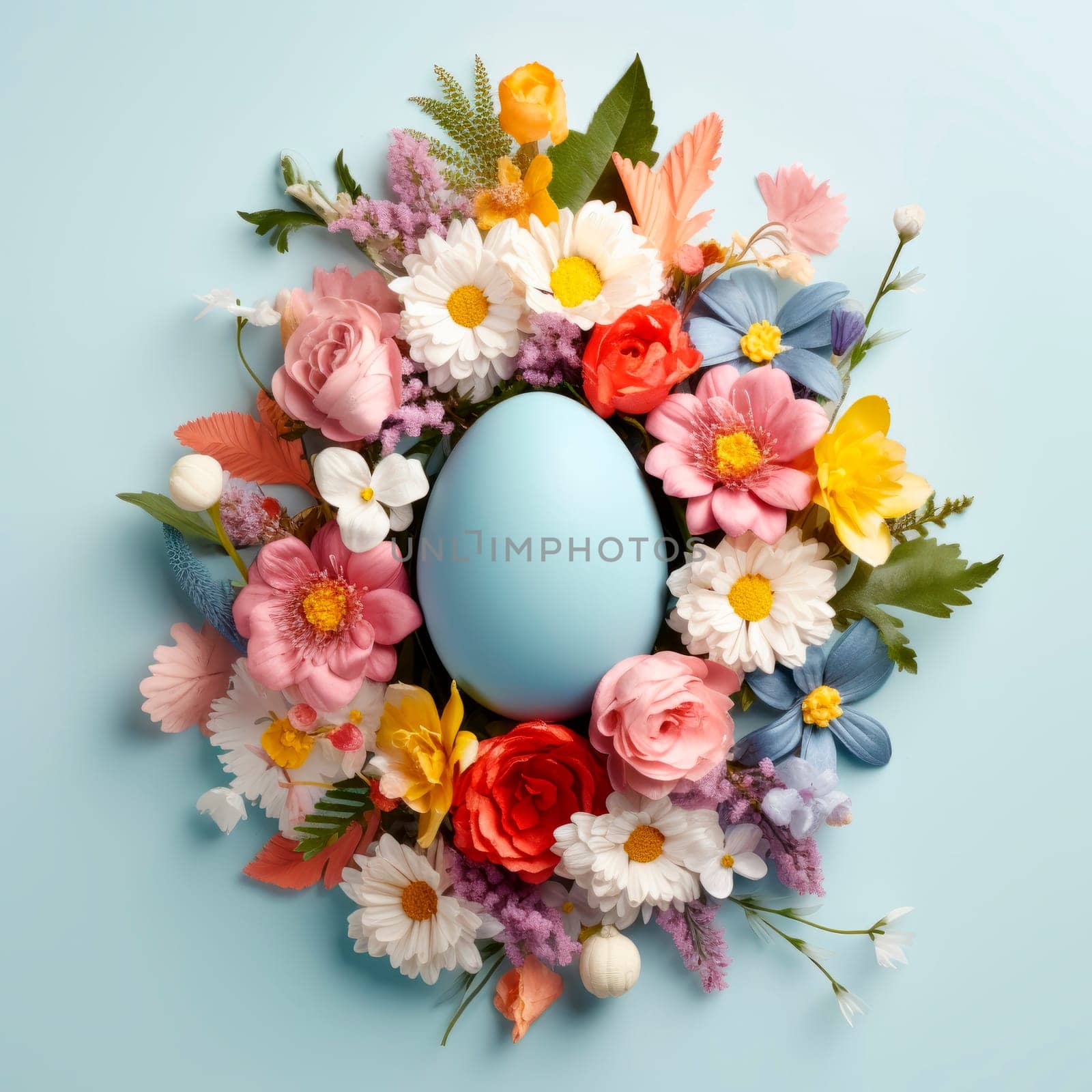 Easter creative composition with Easter eggs and spring flowers. High quality photo