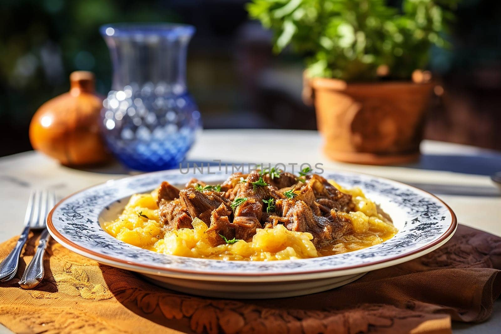 Cassoeula, traditional Lombardy dish with a stew made with pork meat and cabbage, often served with polenta. Italian seasonal comfort dish.