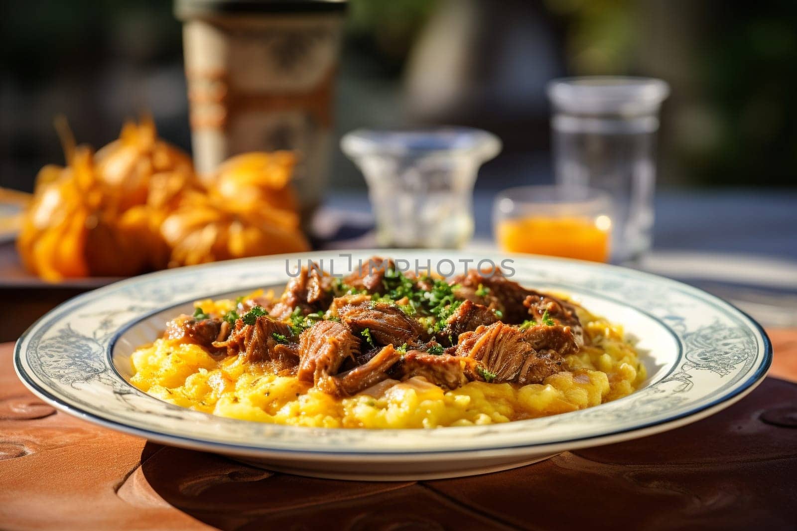 Cassoeula, traditional Lombardy dish with a stew made with pork meat and cabbage, often served with polenta. Italian seasonal comfort dish.