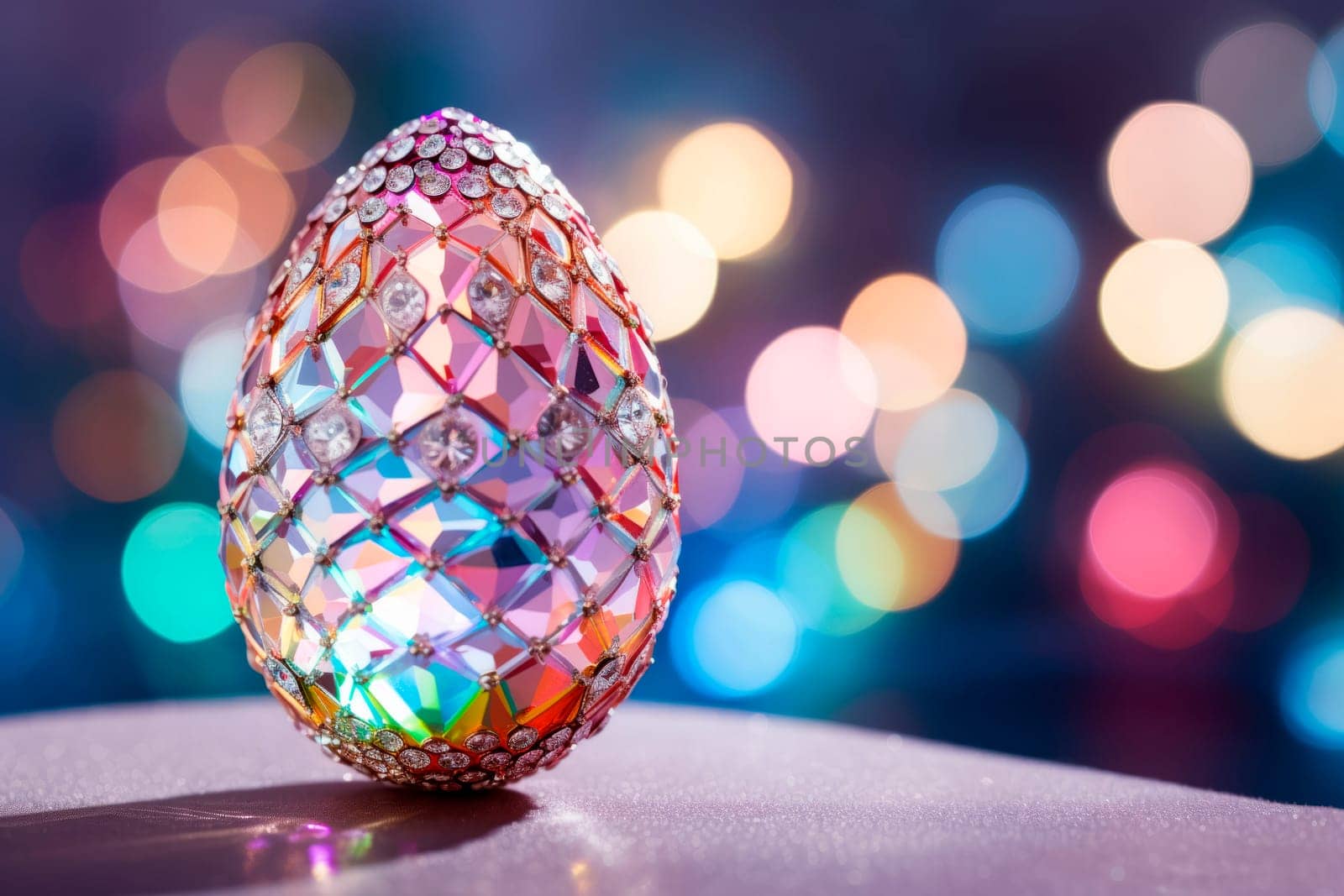 Glamorous shiny Easter egg in rhinestones and glitter on a neon background. by Spirina