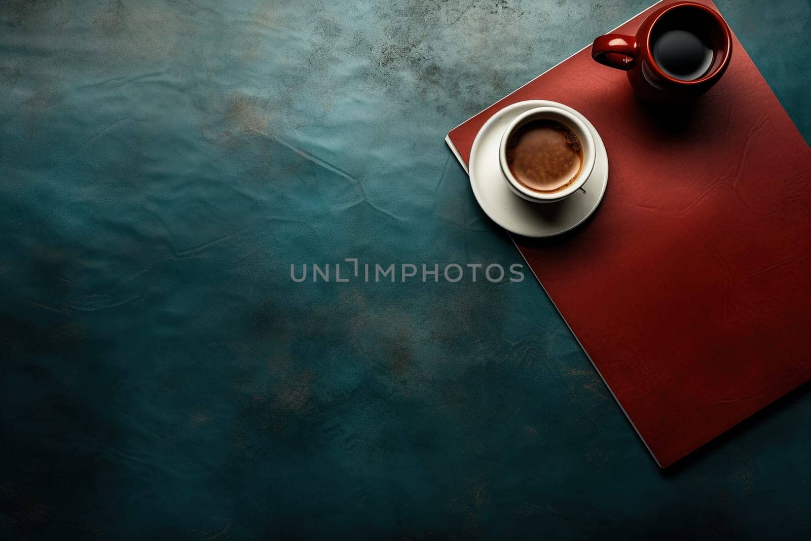 mockup, notebook, coffee cup, wooden desk, generative ai