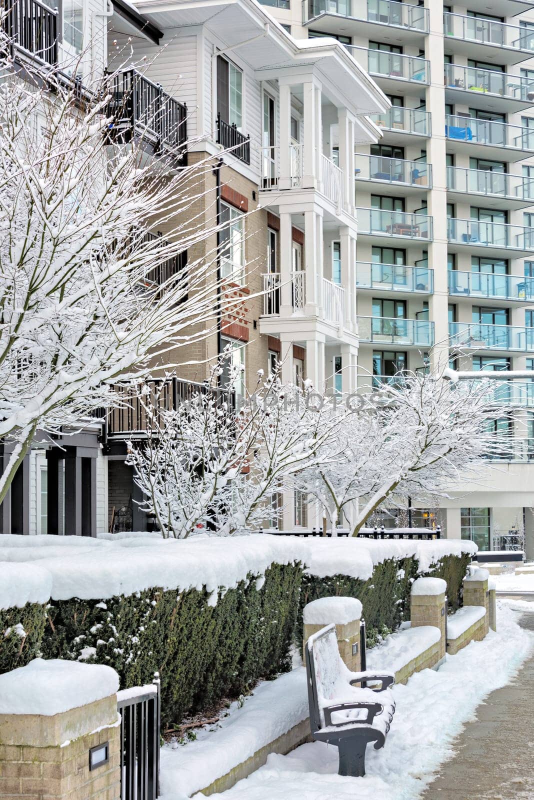 High-rise and low-rise residential buildings on winter season in Vancouver, Canada