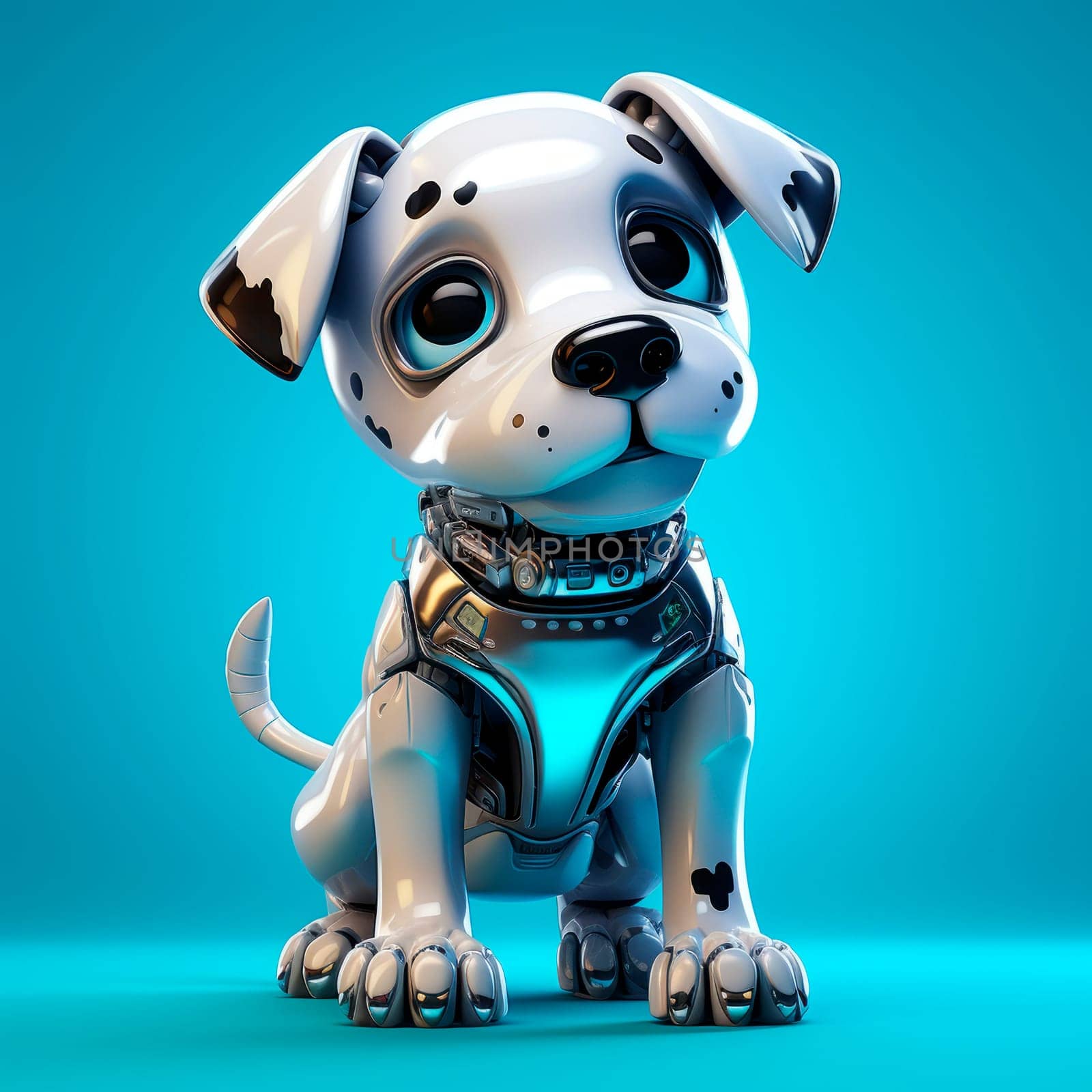 Toy robot dog on a blue background. High quality photo
