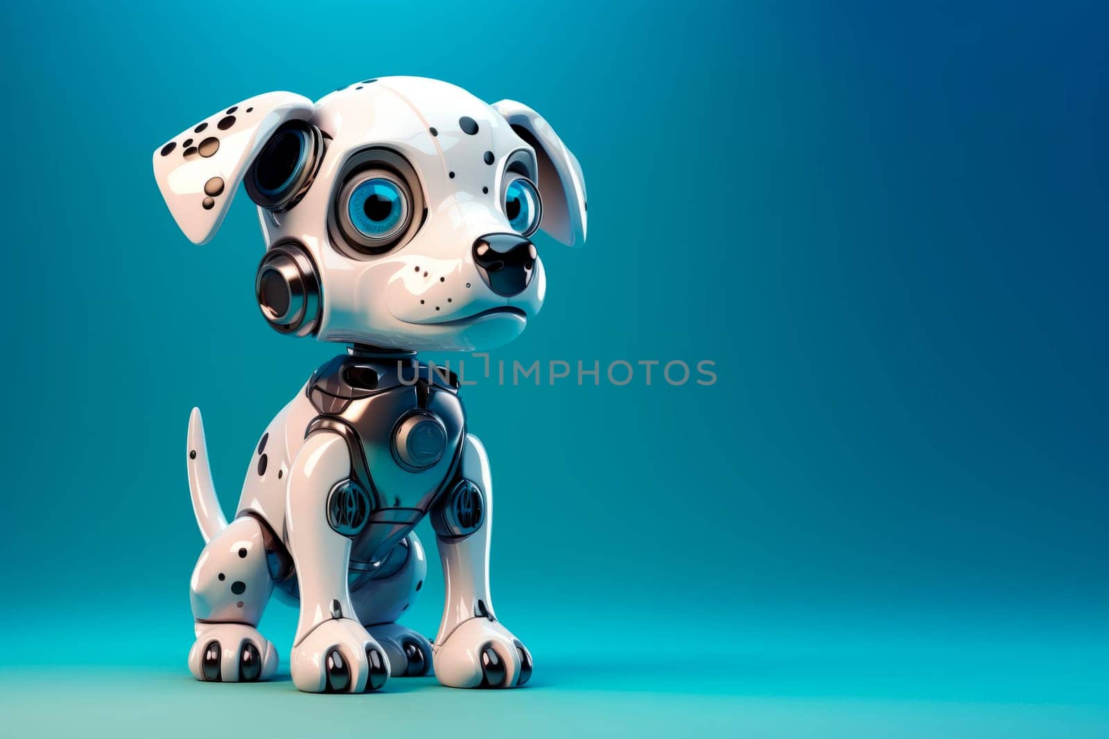 Toy robot dog on a blue background. High quality photo