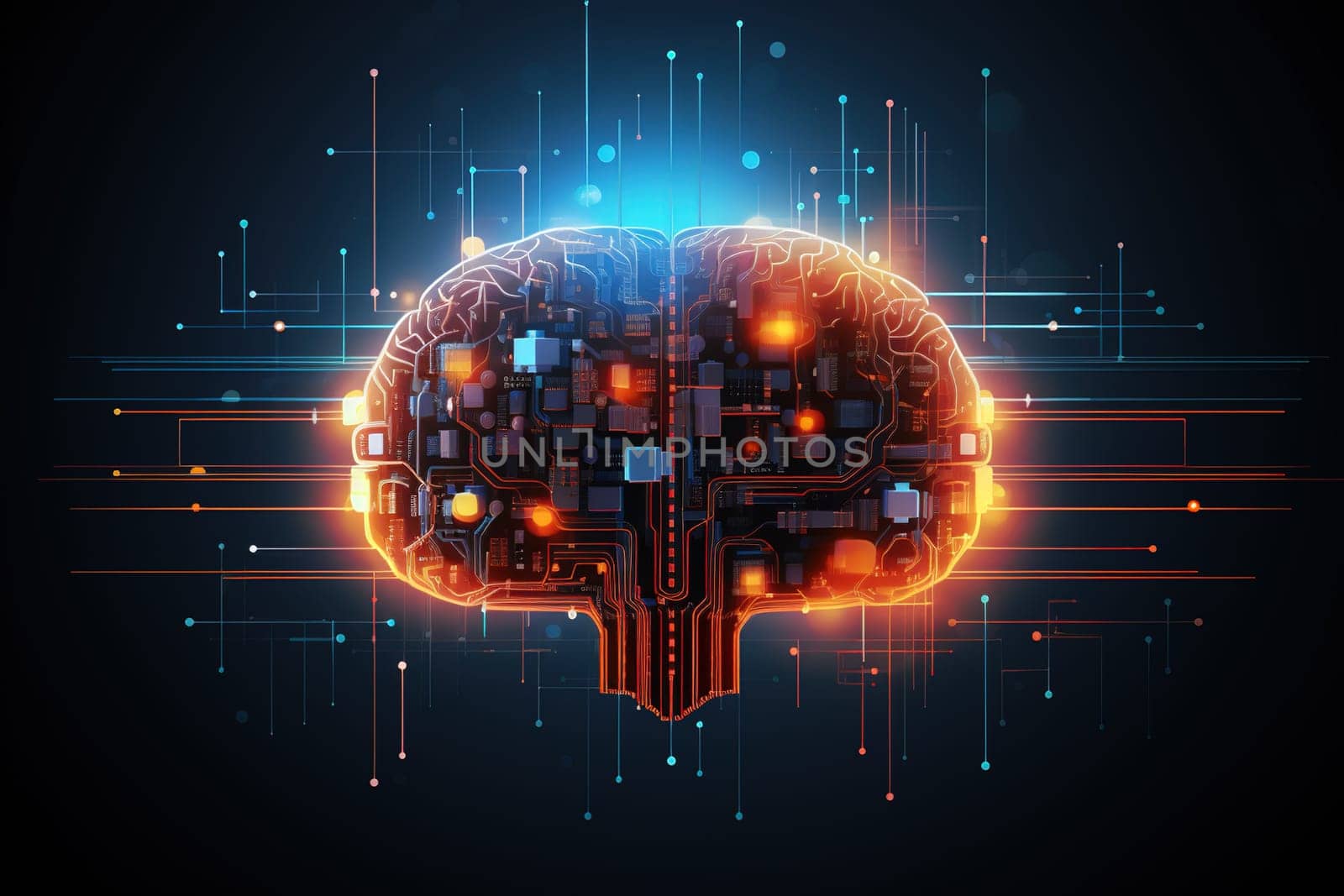 Artificial Intelligence brain, digital abstract technology futuristic, generative ai. by Manastrong