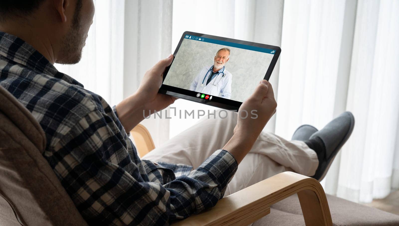 Doctor video call online by modish telemedicine software application for virtual meeting with patient