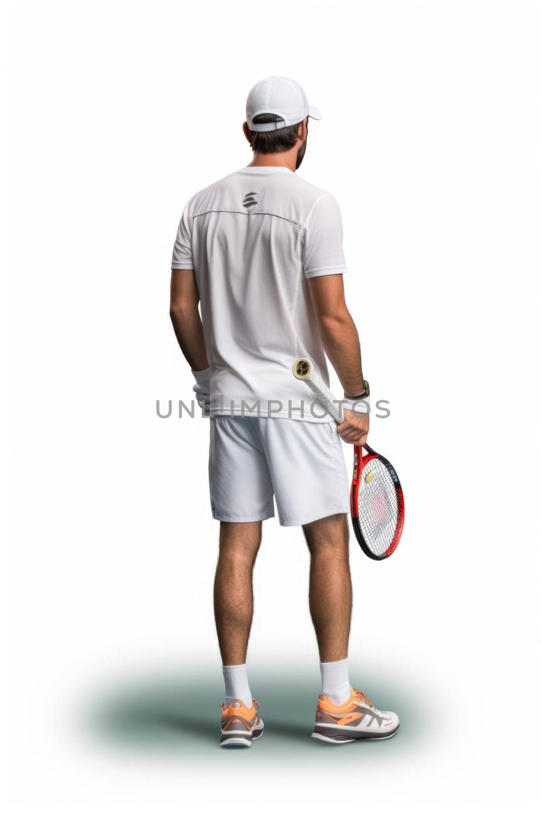 Male tennis player playing a match on a court. AI Generated by Desperada