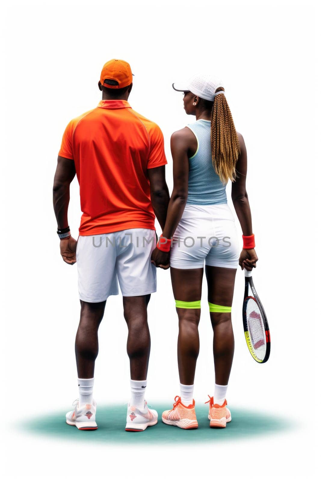 Back view of two tennis players on white background. AI Generated by Desperada