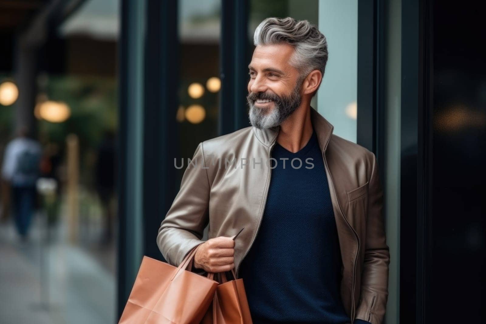 Happy man with shopping bags. AI Generated. High quality illustration
