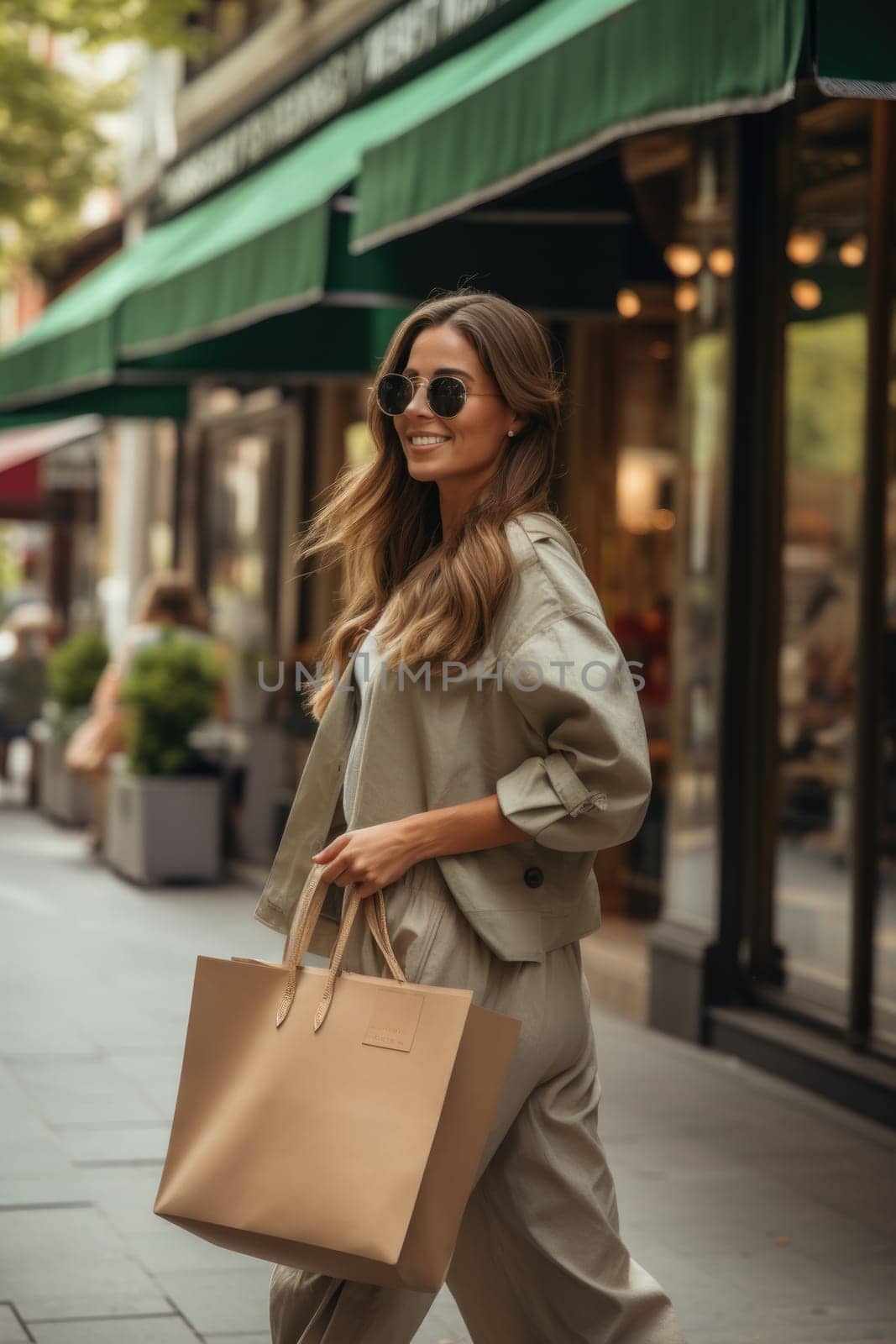 Beautiful woman with shopping bags outdoors. AI Generated by Desperada