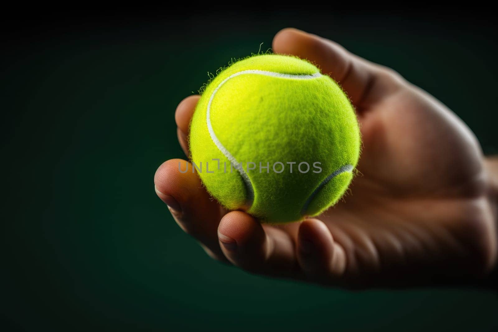Closeup of yellow tennis ball in hand. AI Generated