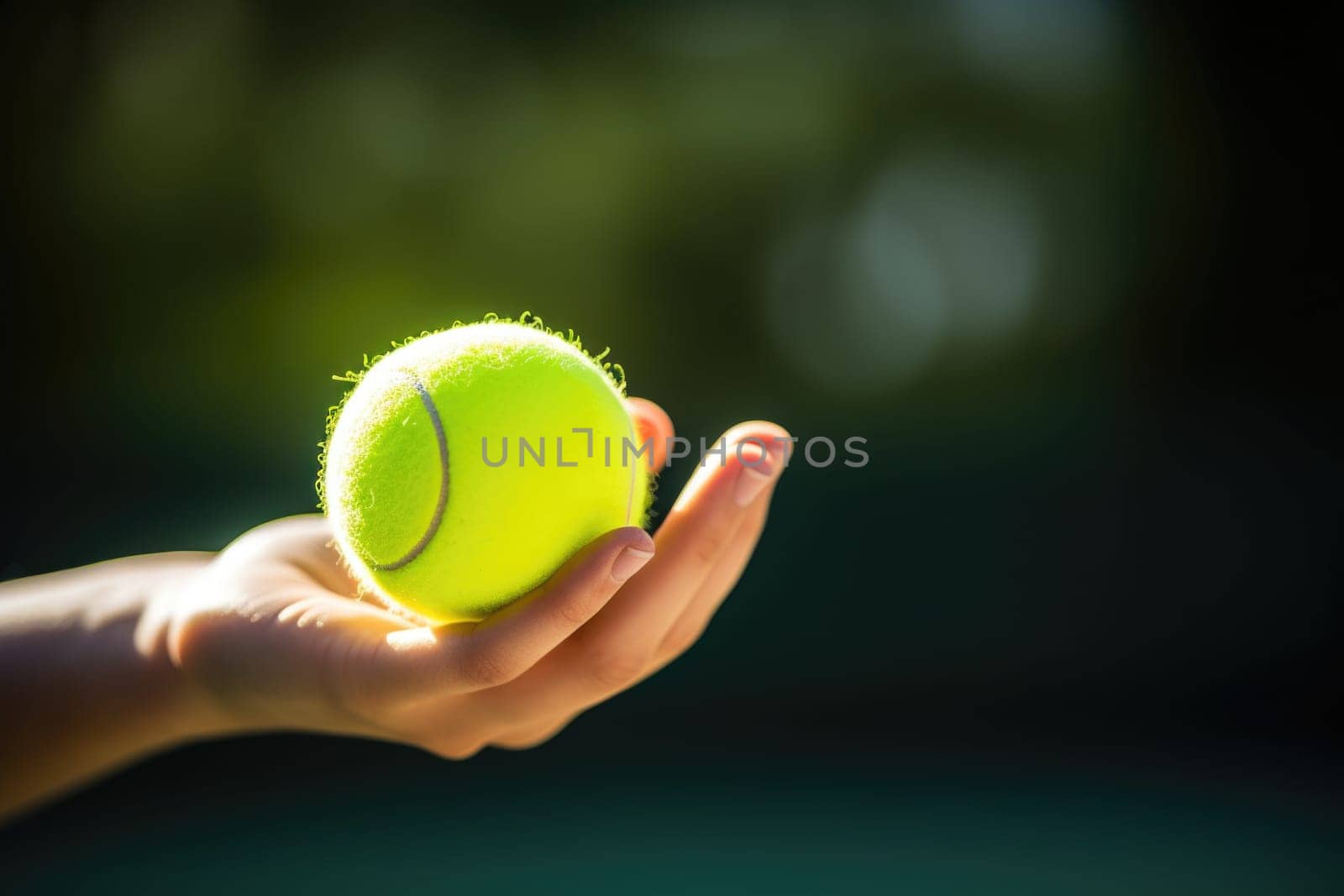 Closeup of yellow tennis ball in hand. AI Generated