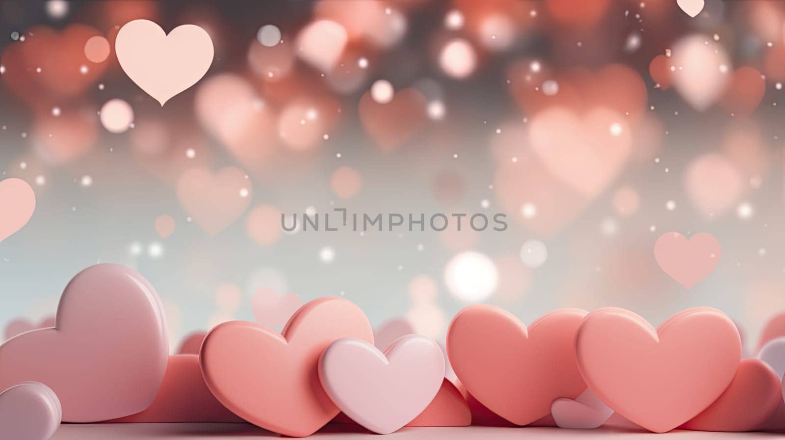 Pink hearts on different tones with blurred background and copy space. Love and san valentine concept