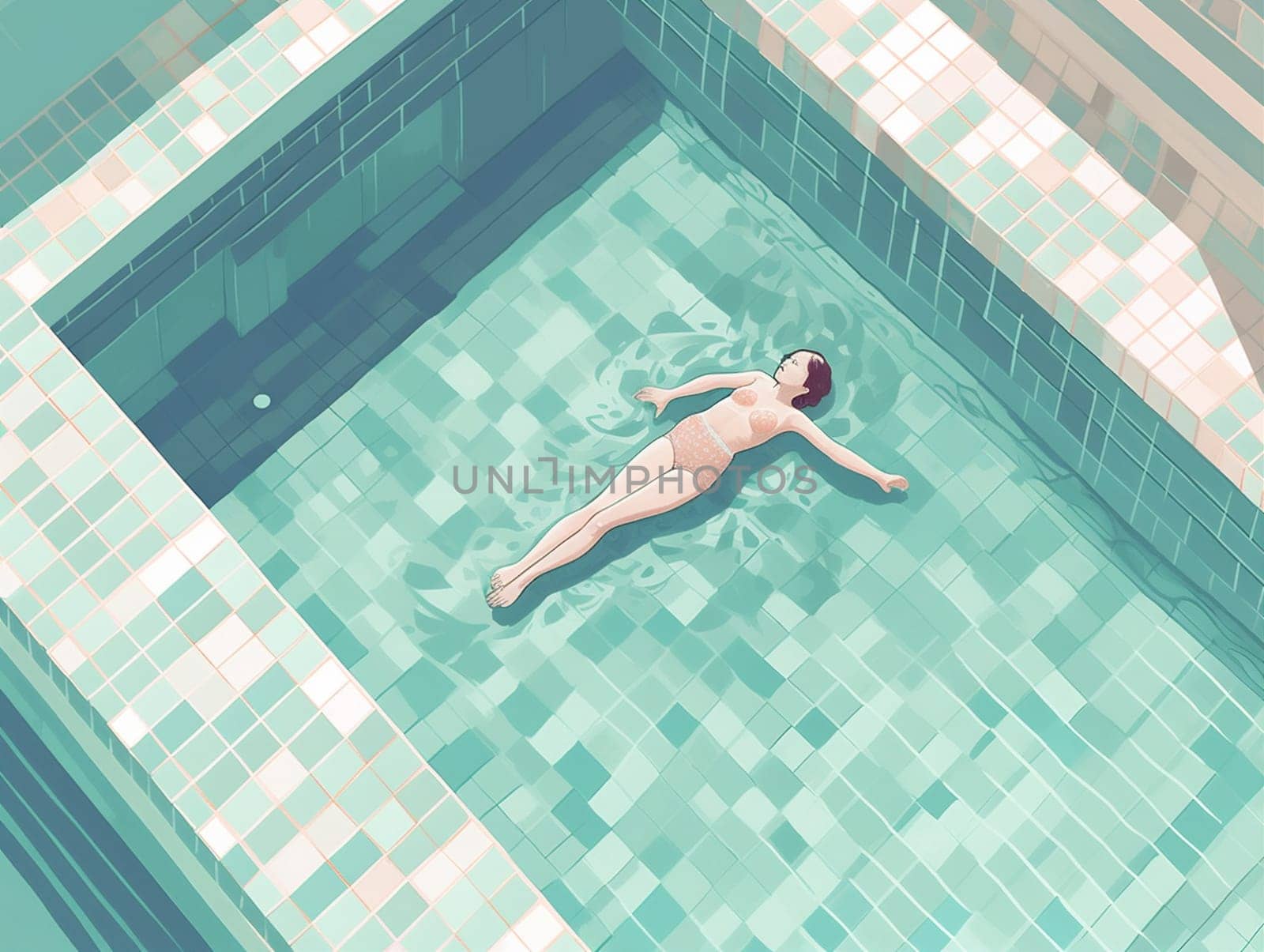 woman water swim pool illustration young ocean girl summer person holiday. Generative AI. by Vichizh