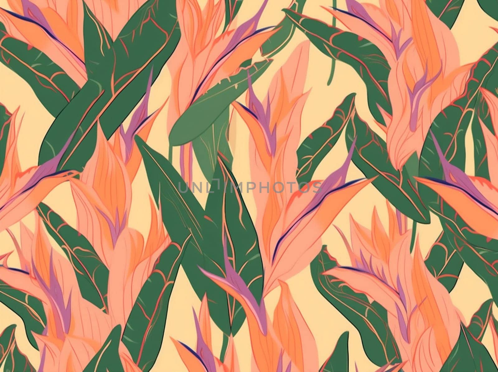 orange seamless flower tropical pattern jungle pink trendy colorful leaf. Generative AI. by Vichizh