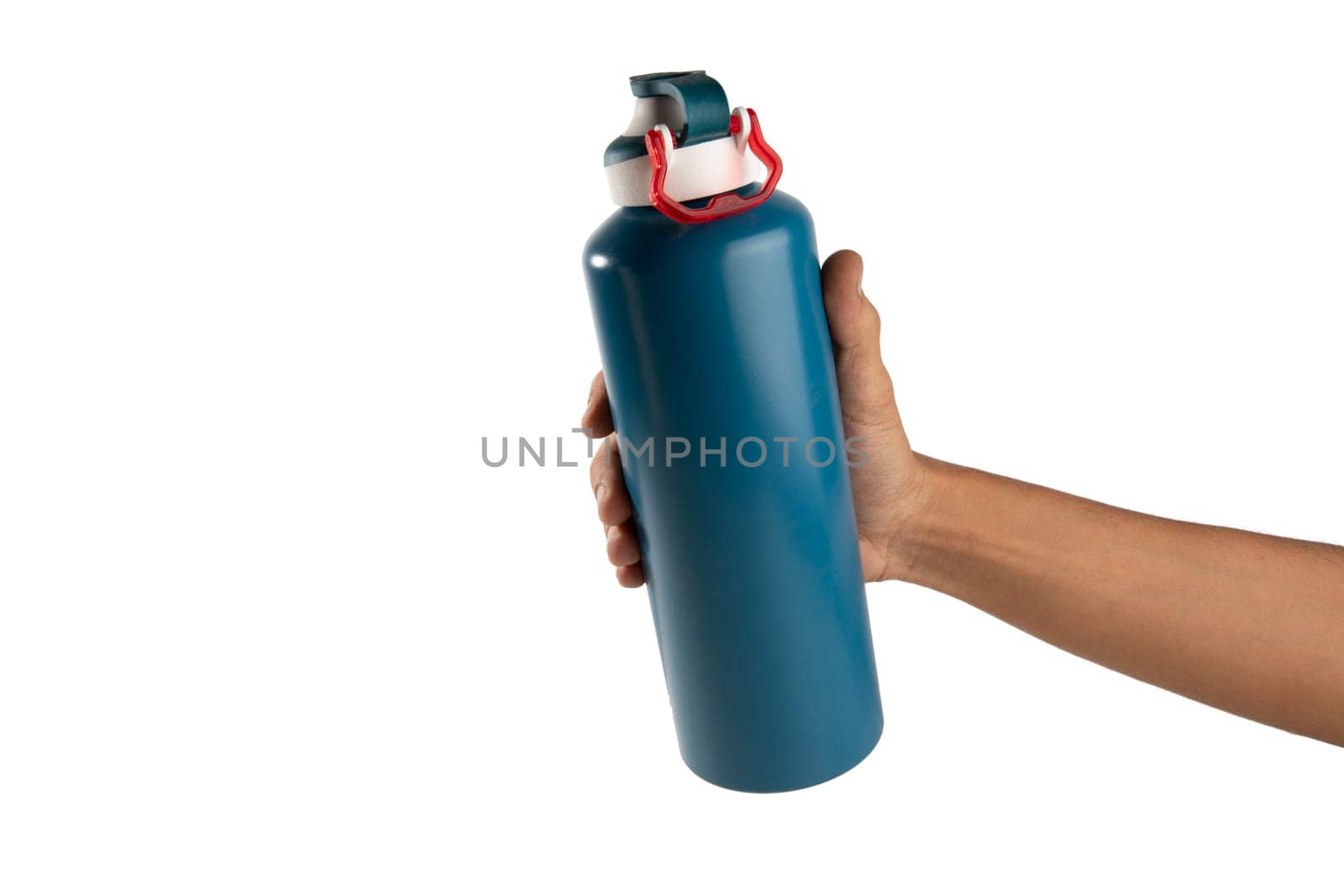 Black male holding thermo bottle canteen on