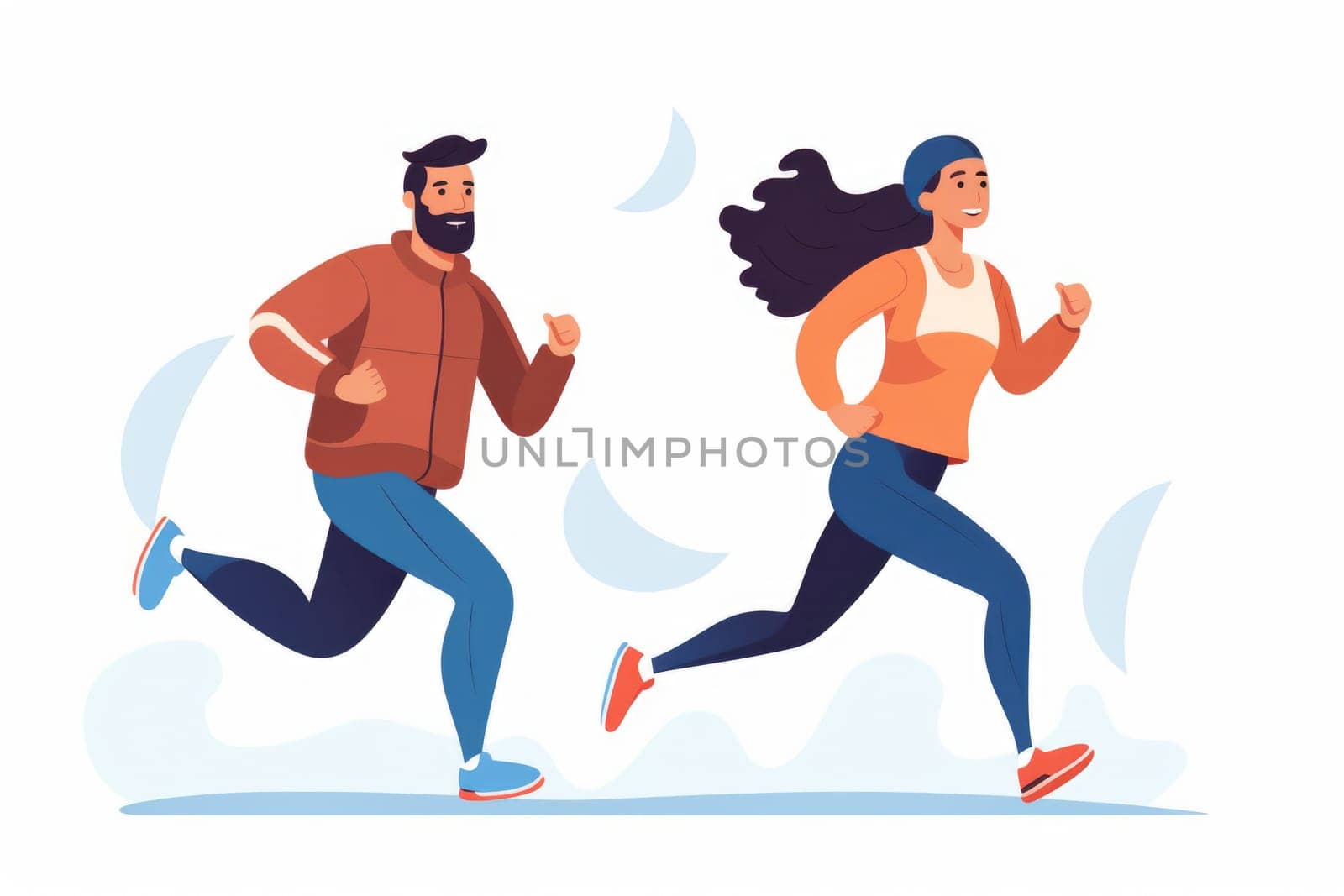 Couple running , illustration in cartoon style. AI Generated. High quality illustration