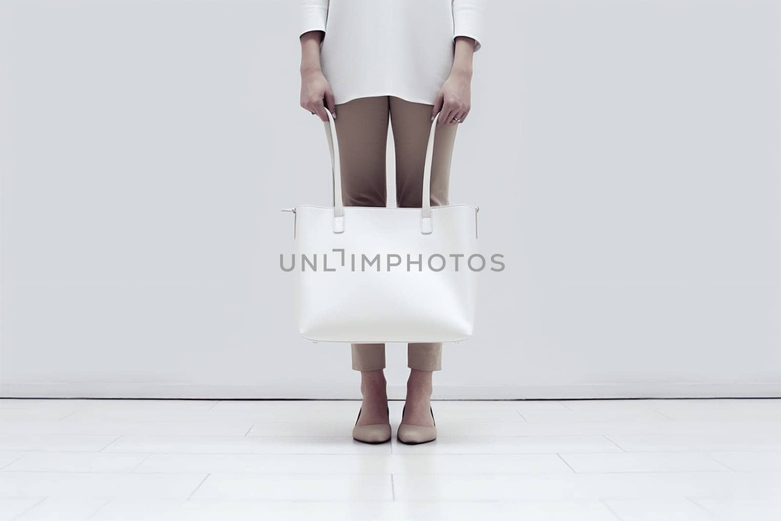 woman package shopping layout fashion market bag buy white template purchase. Generative AI. by Vichizh