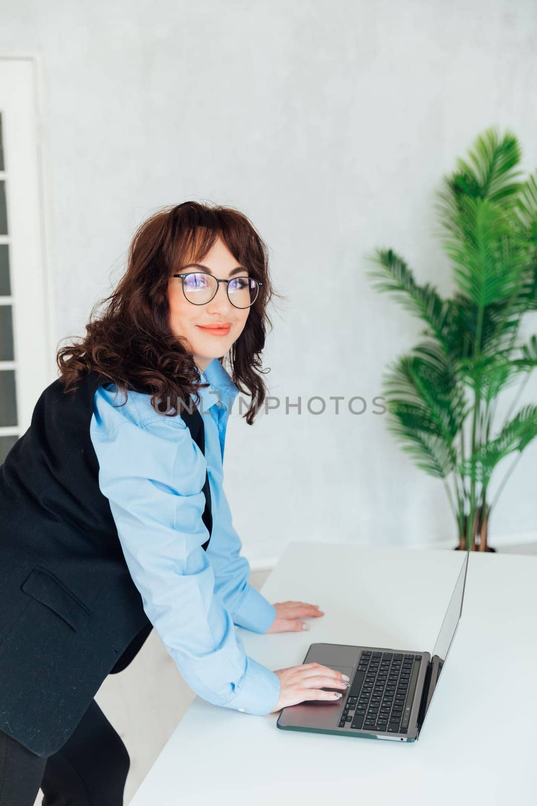 a conversation online communication remote work woman with laptop computer internet communication