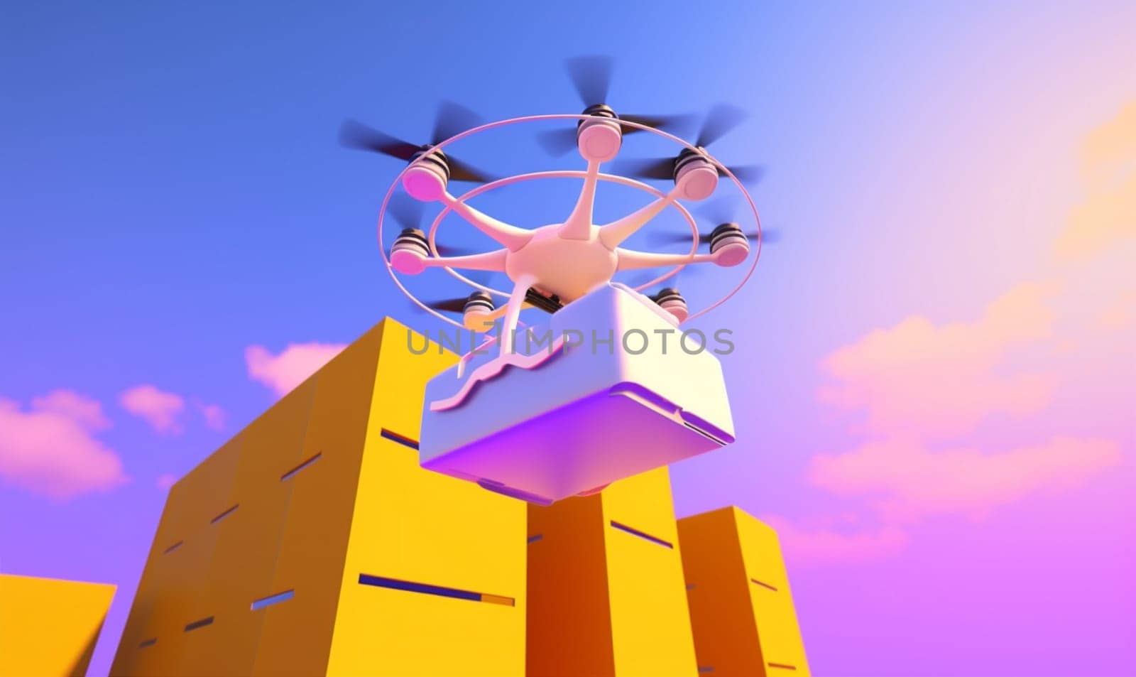 air blue helicopter cargo drone fly delivery aircraft fast technology. Generative AI. by Vichizh