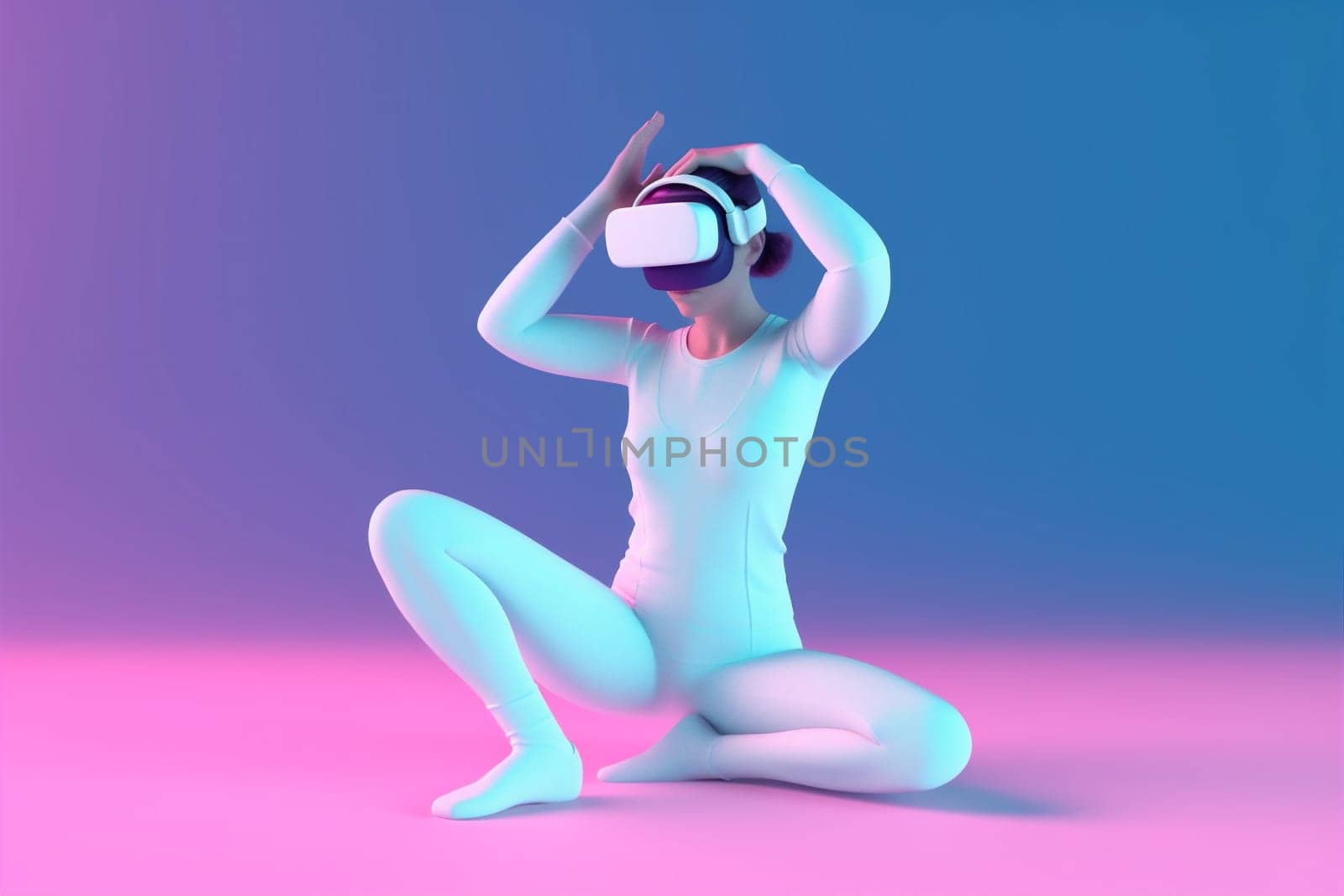 sport woman connect lifestyle art smart reality futuristic colorful three-dimensional game vr science digital virtual innovation cyborg glasses fly neon goggle. Generative AI.