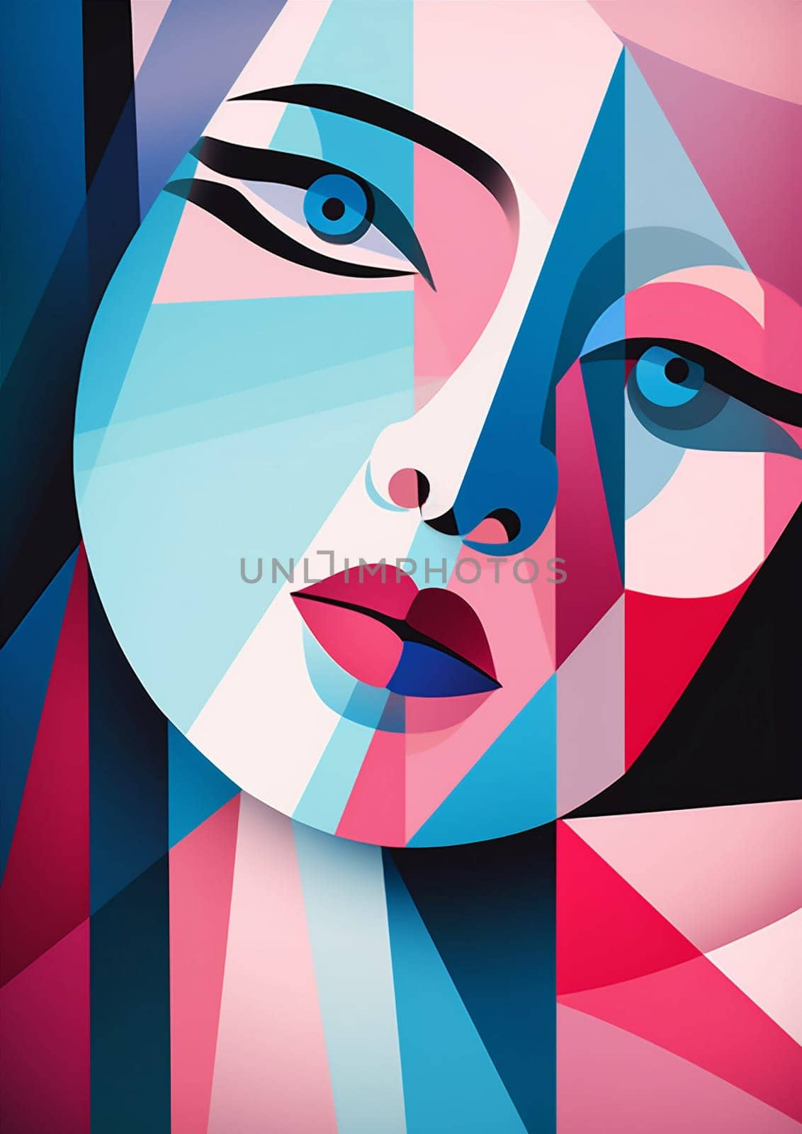 cubism woman cubist modern graphic minimalist poster fashion portrait abstract face. Generative AI. by Vichizh