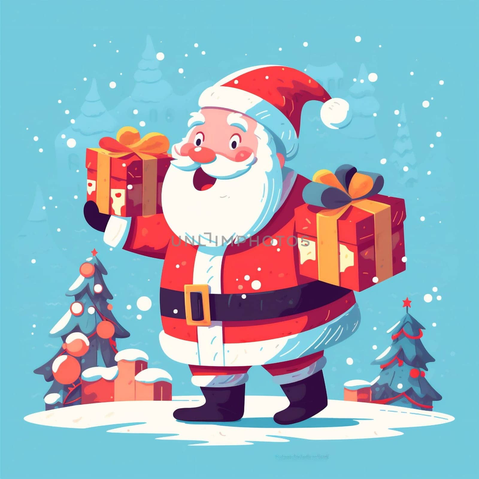 gift christmas cartoon present claus winter illustration red santa holiday. Generative AI. by Vichizh