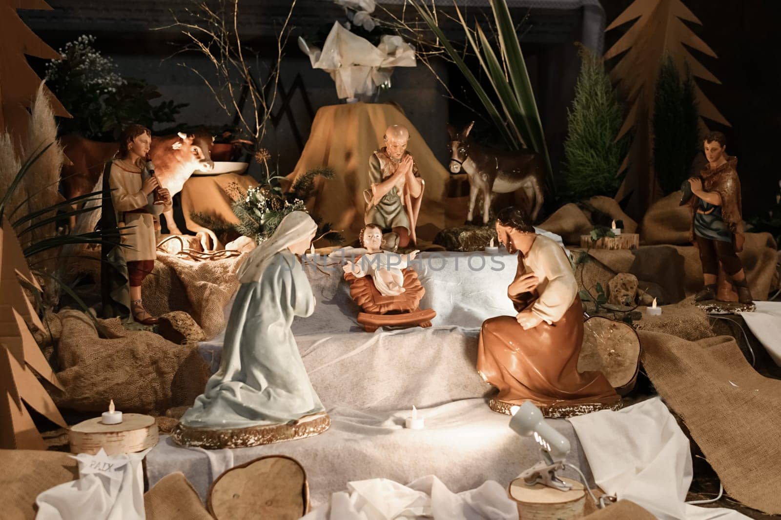 Christmas creche with Joseph Mary and small Jesus