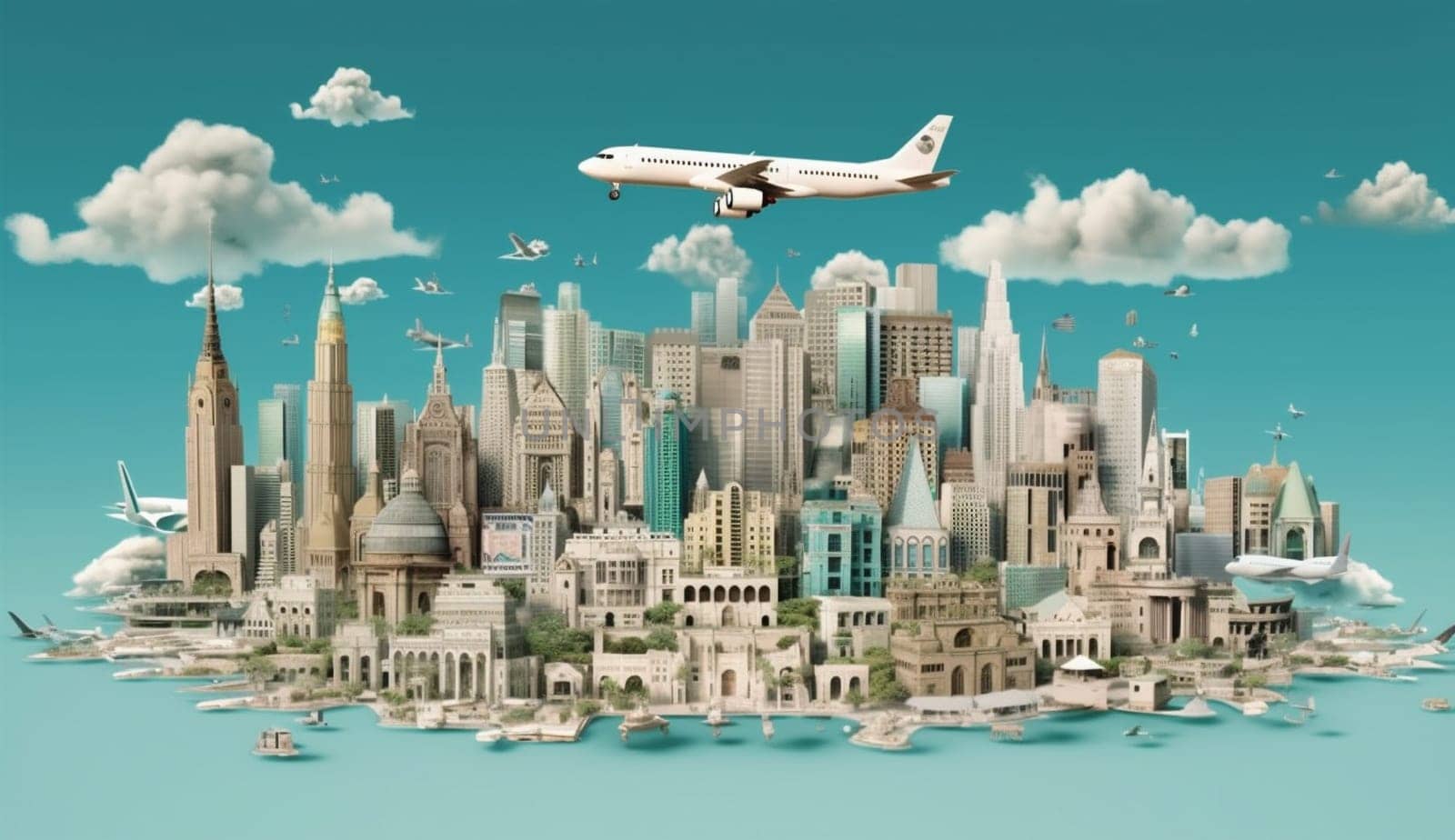 plane map city travel earth global globe concept europa illustration. Generative AI. by Vichizh