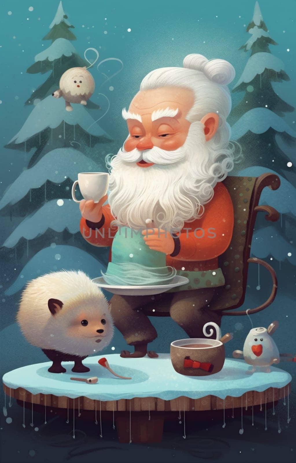 man male cute santa holiday mug merry christmas tinsel claus home. Generative AI. by Vichizh