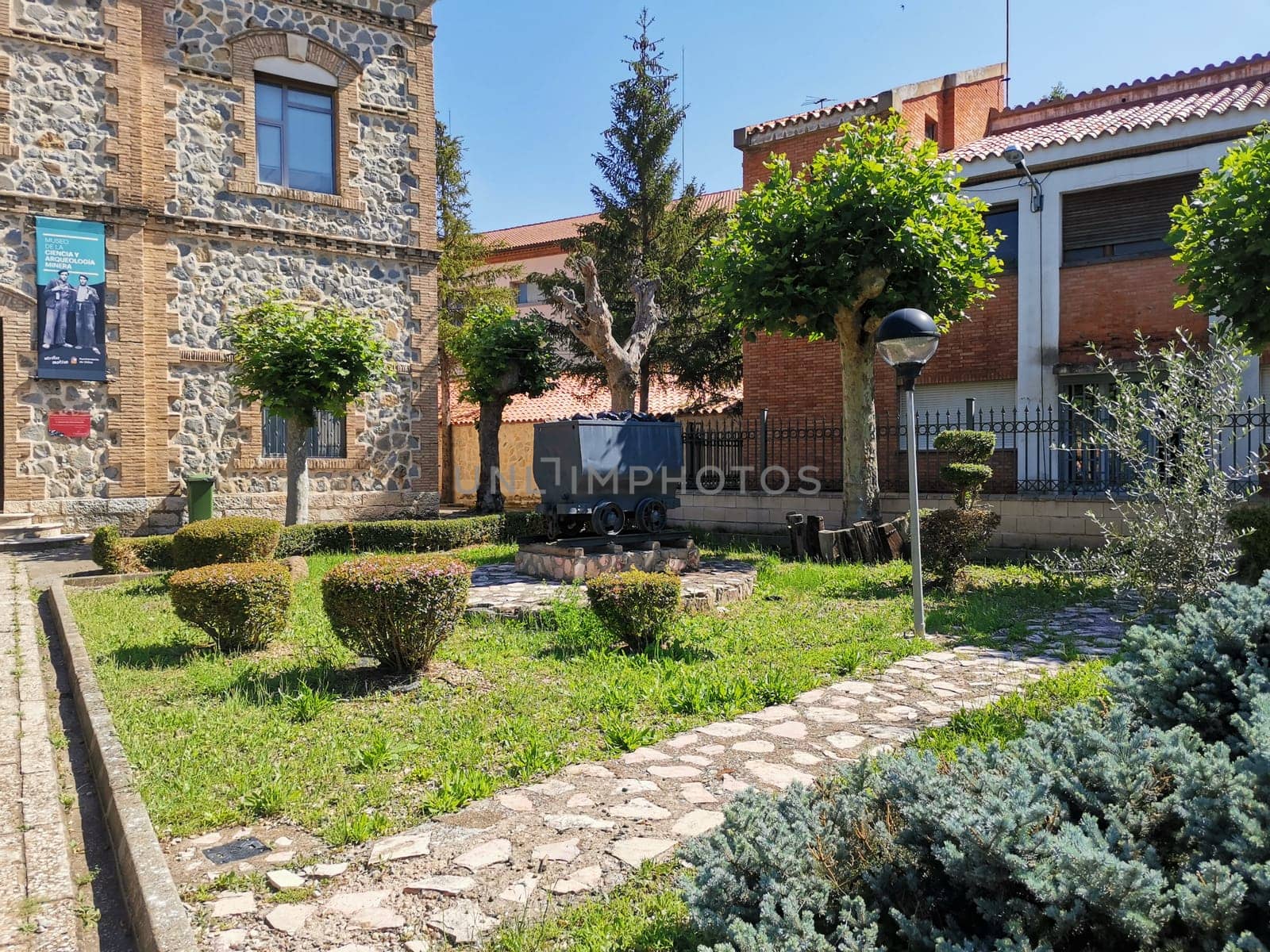 View of the garden of the museum of mining science and archeology. Utrillas, Teruel, Spain