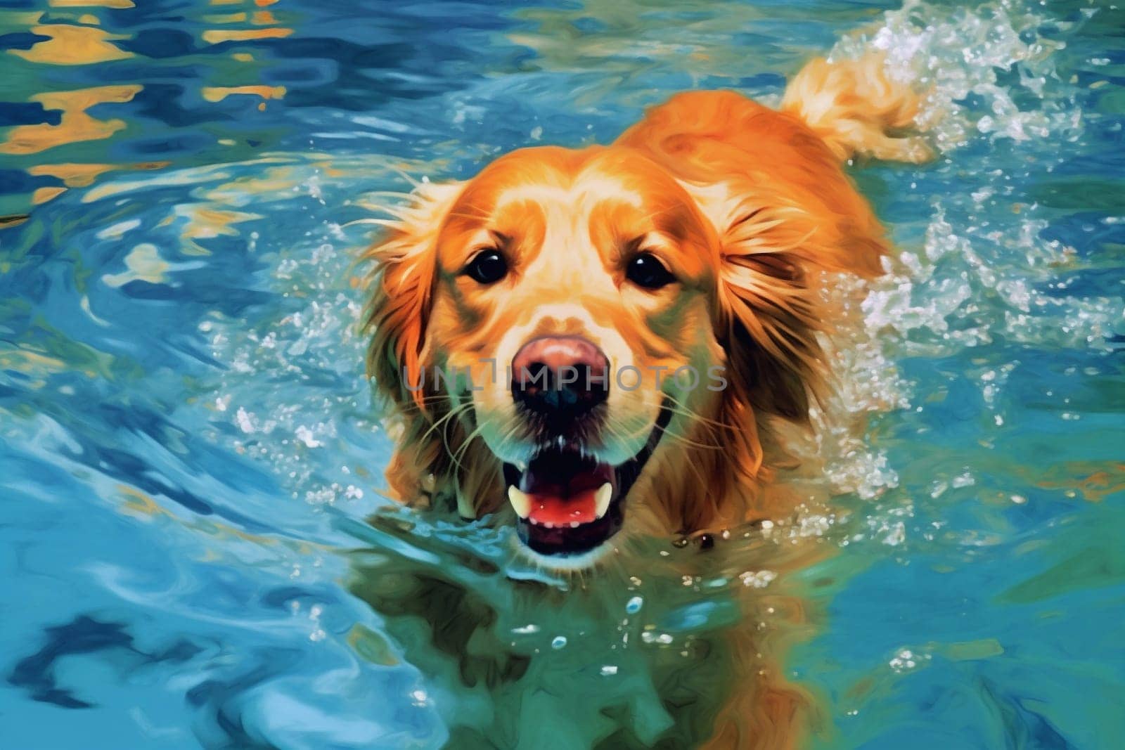 labrador dog water exercise pool swim vacation fun baby outdoor underwater swimming snorkeling playful deep diving animal puppy play funny. Generative AI.