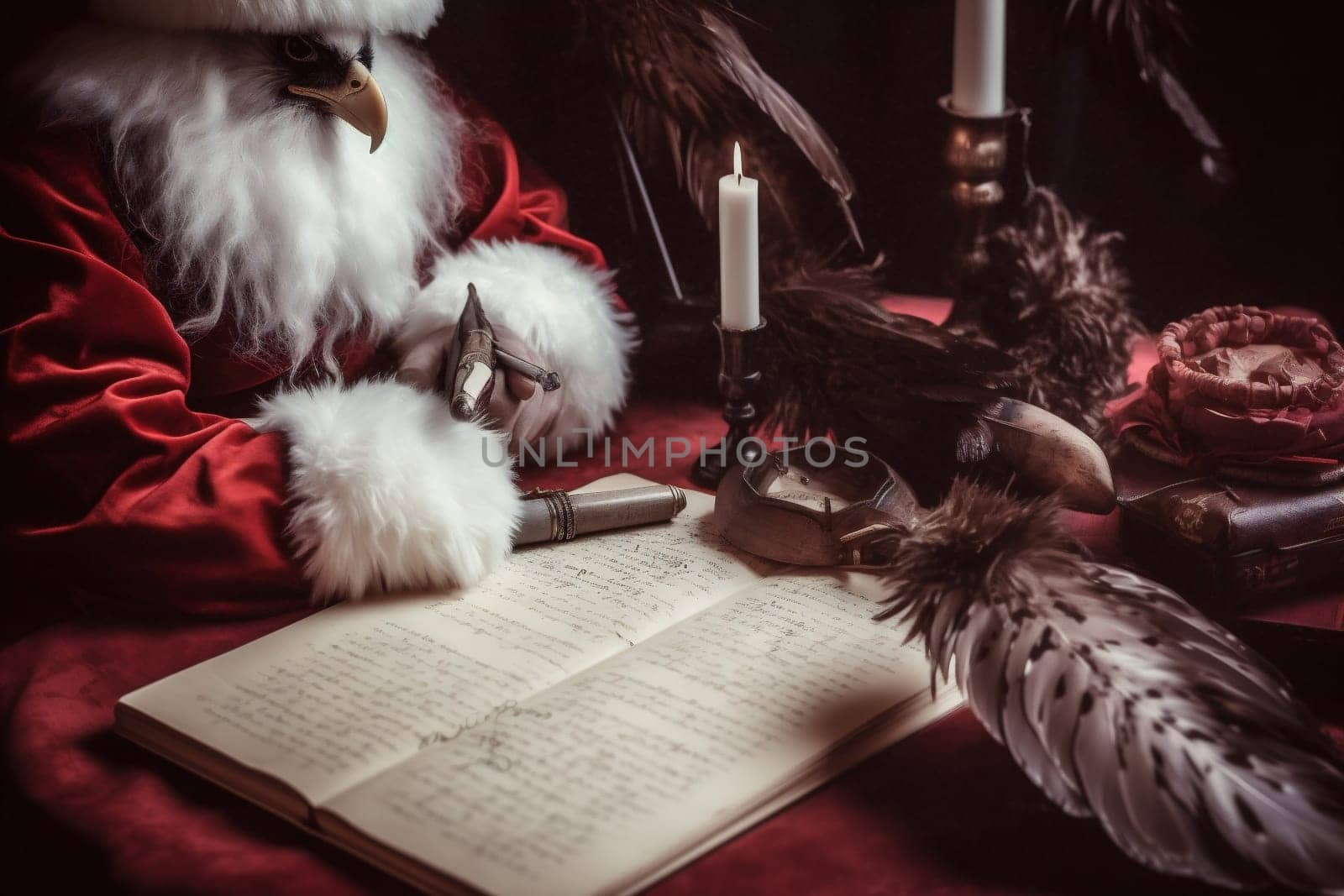 merry gift santa holiday table eve letter wish present christmas. Generative AI. by Vichizh