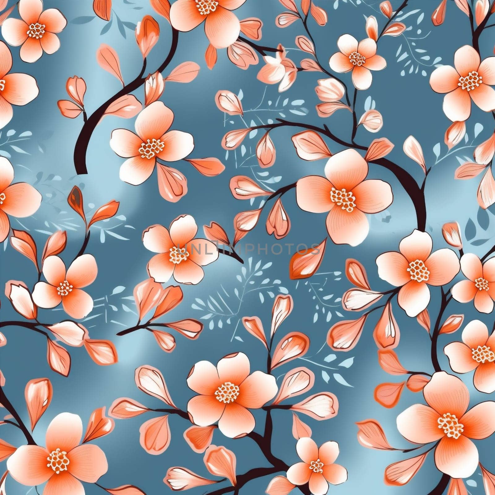 wallpaper art drawing pattern leaf flower textile fabric summer spring. Generative AI. by Vichizh