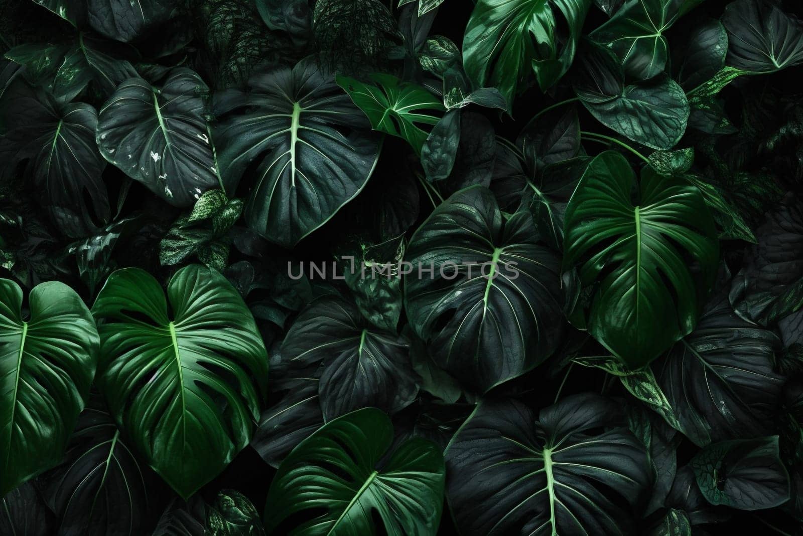 garden palm vintage botanical tree art jungle monstera green background beautiful exotic leaf natural colourful close-up leaf tropical green nature forest texture. Generative AI.