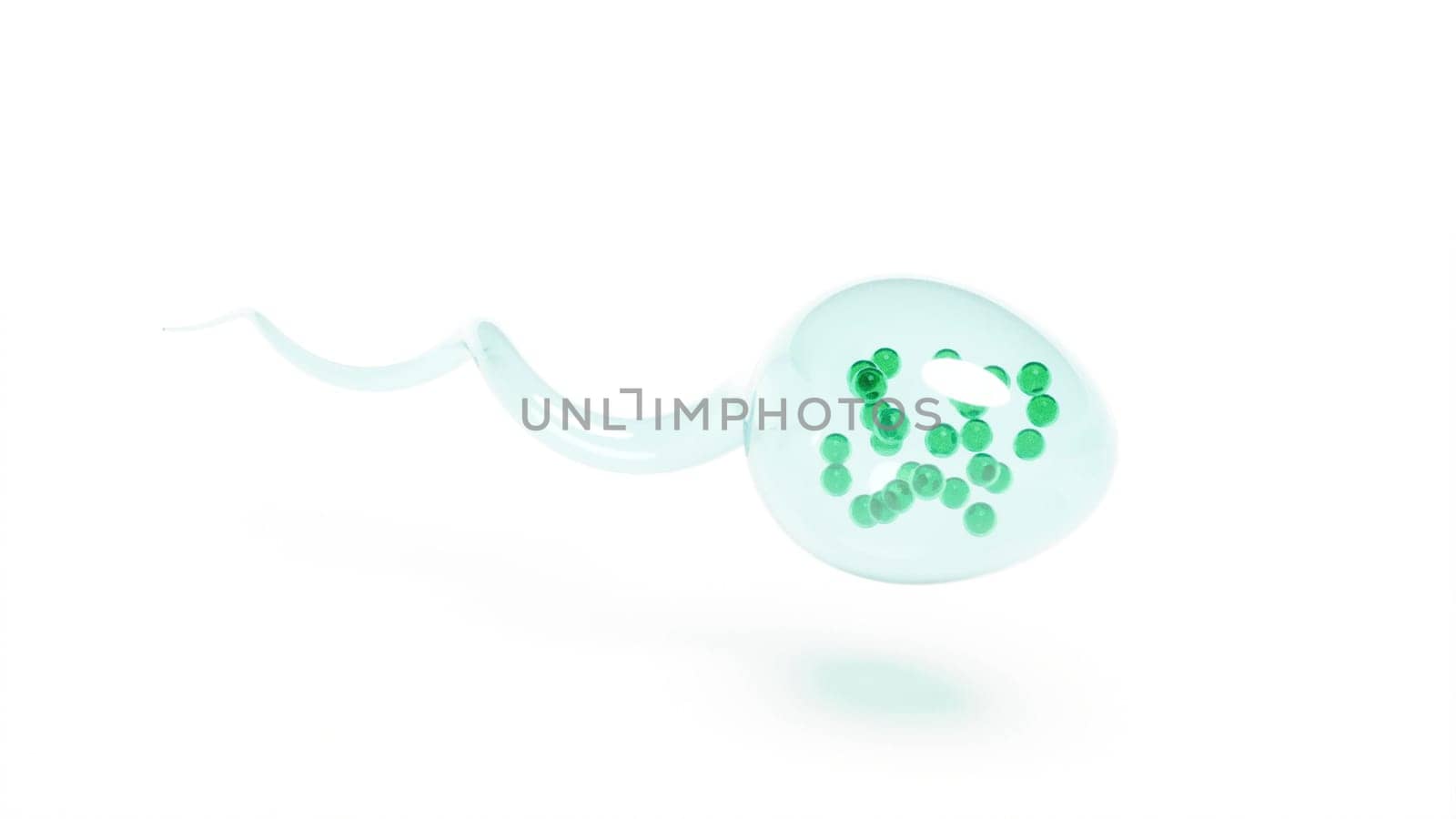Glass model sperm with color DNA inside biological cell 3d render by Zozulinskyi